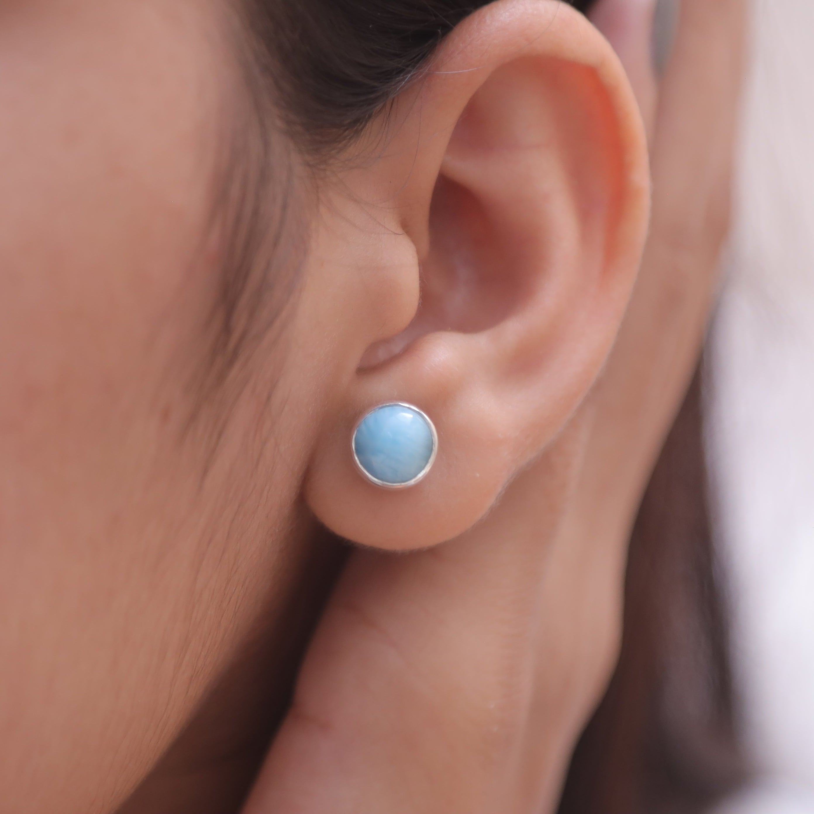 Larimar Sterling Silver Stud Earrings