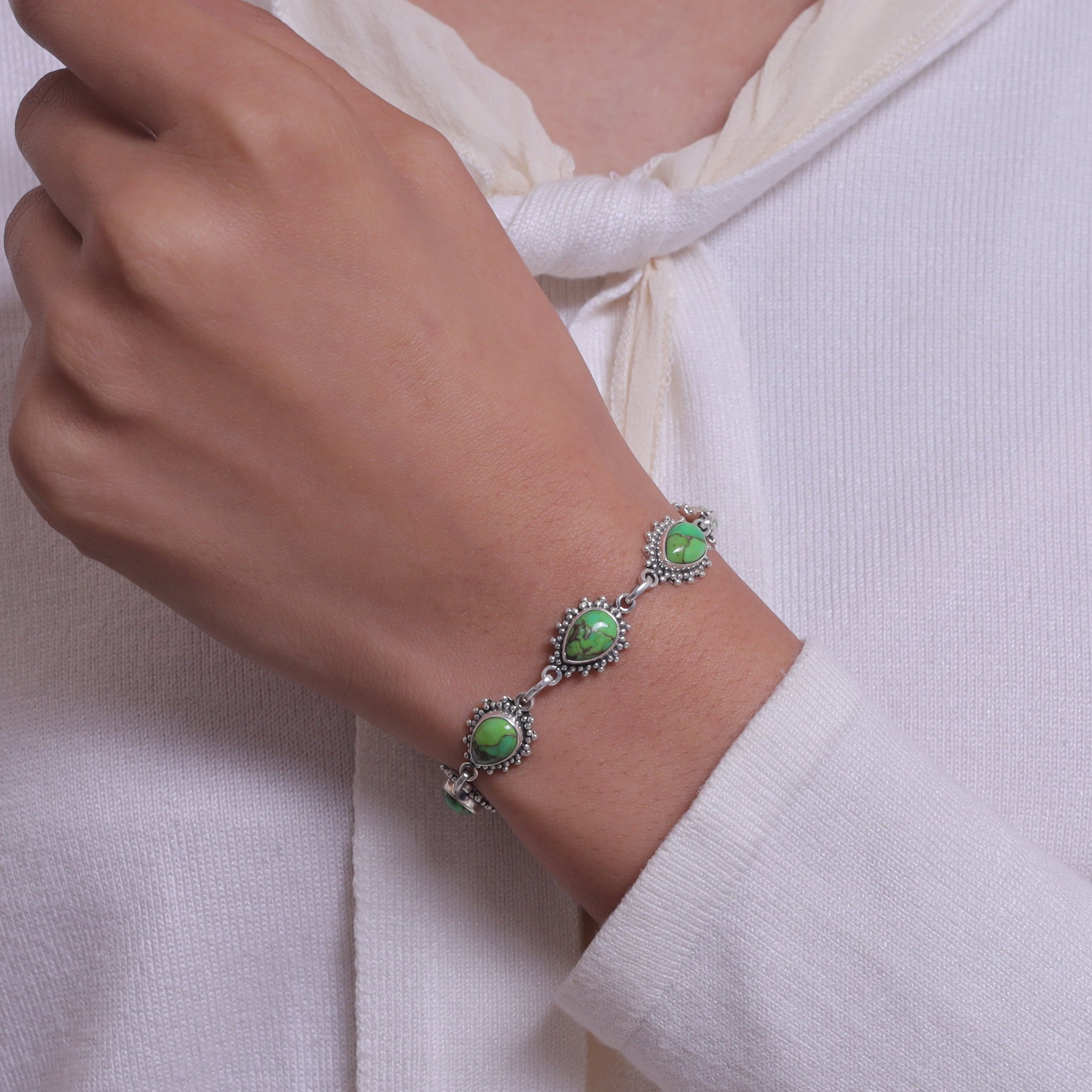 Green Copper Turquoise Sterling Silver Bracelet