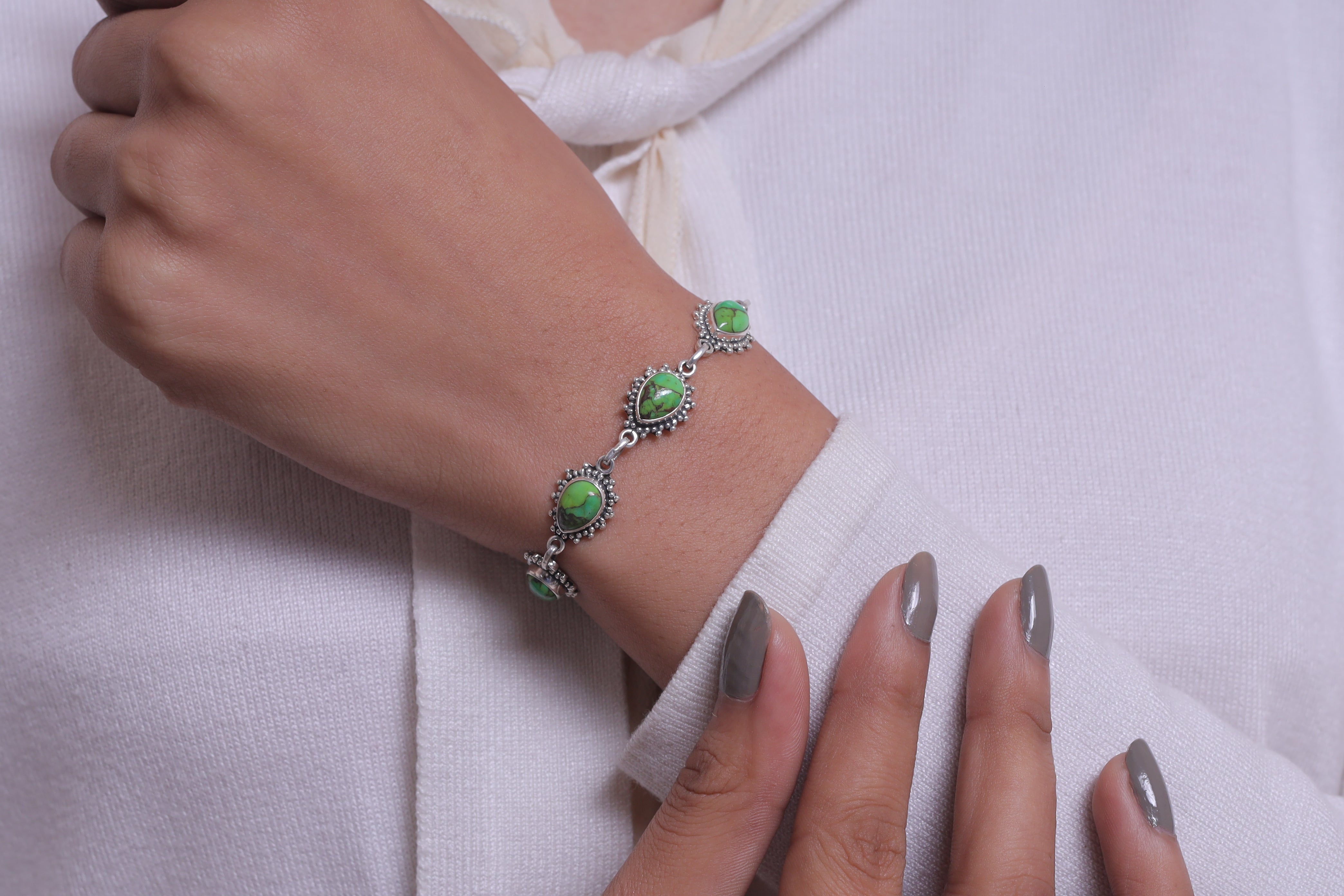 Green Copper Turquoise Sterling Silver Bracelet