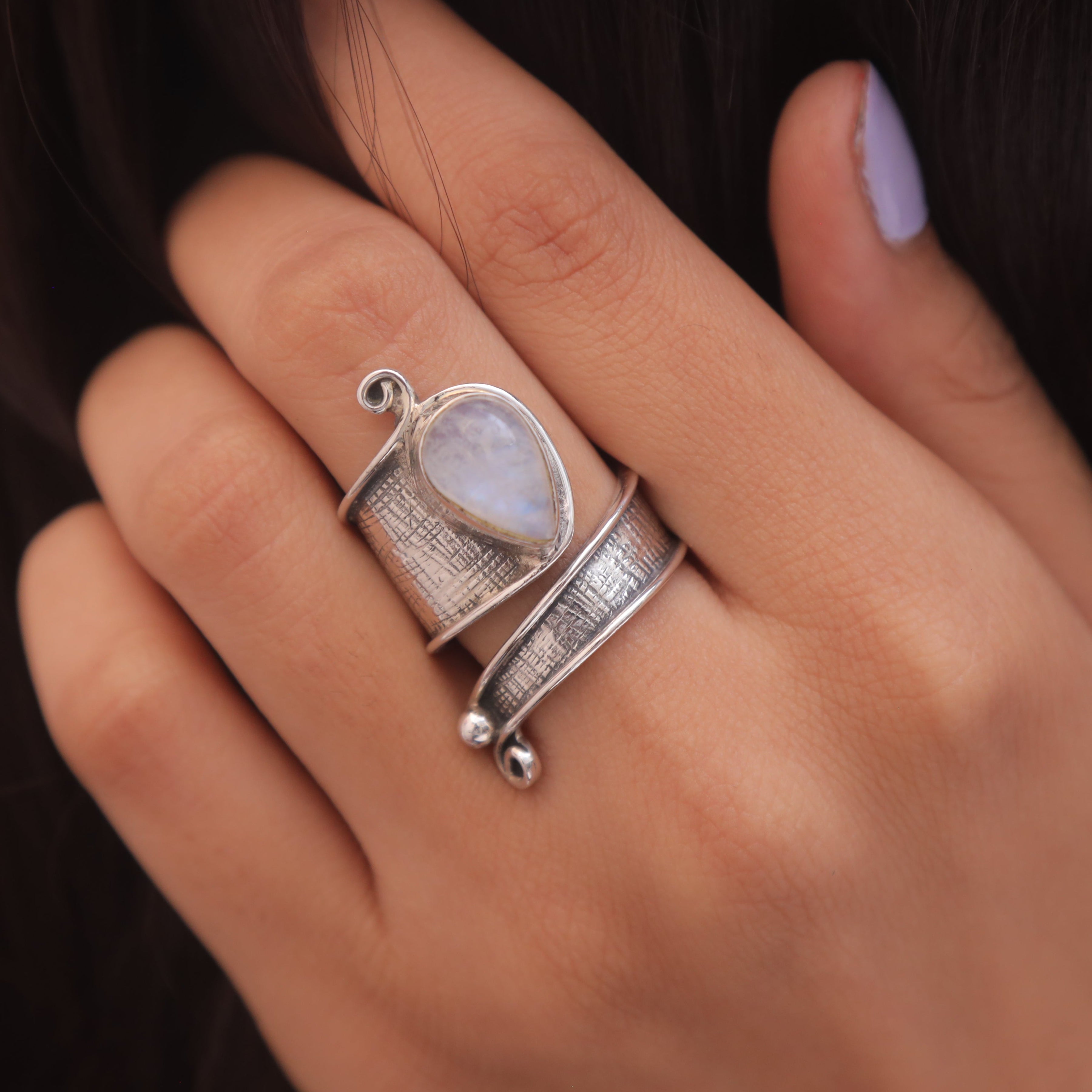 Rainbow Moonstone Sterling Silver Ring