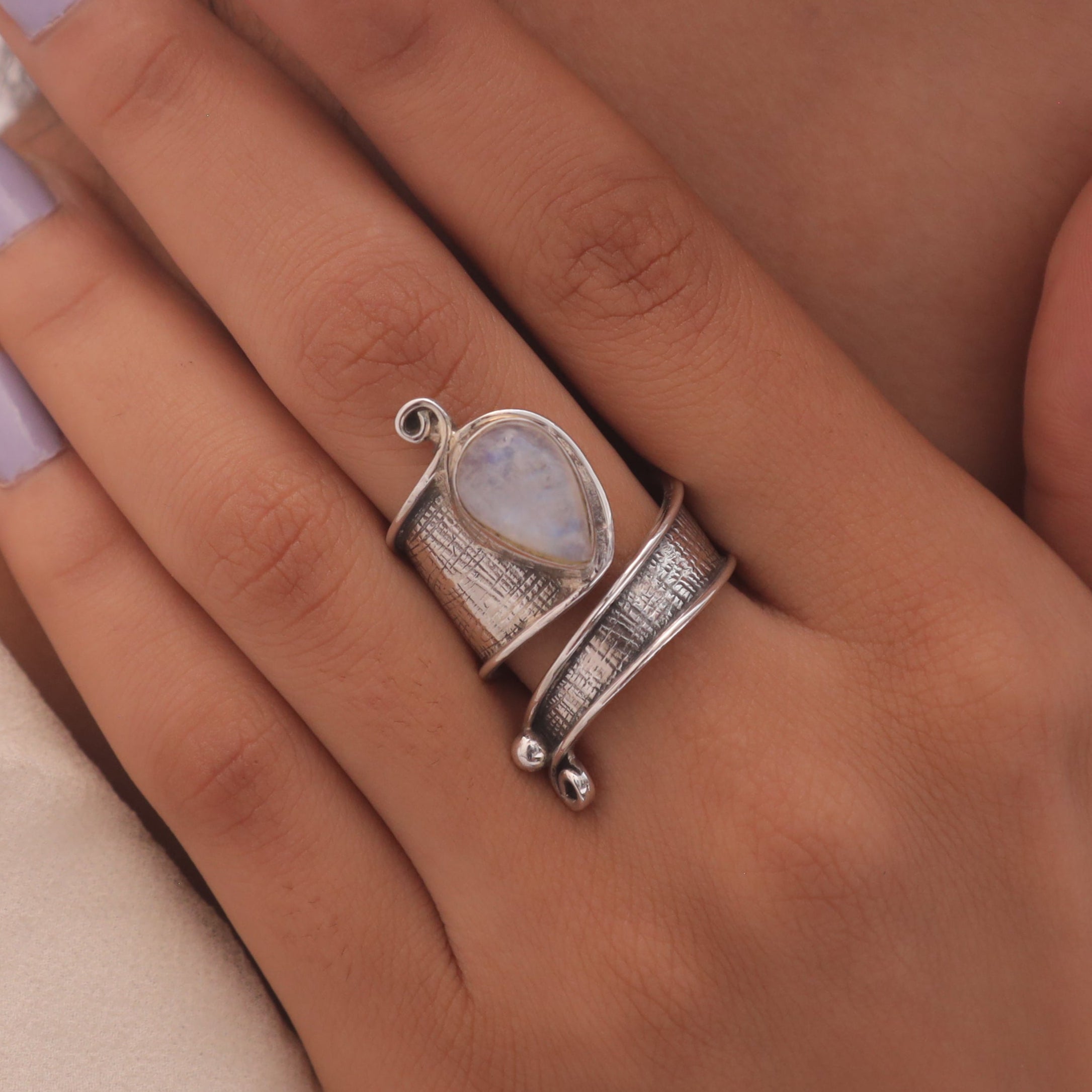 Rainbow Moonstone Sterling Silver Ring
