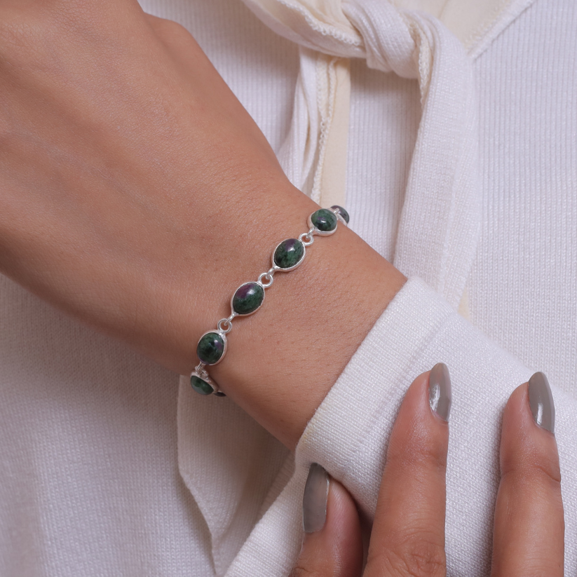 Ruby Zoisite Sterling Silver Bracelet