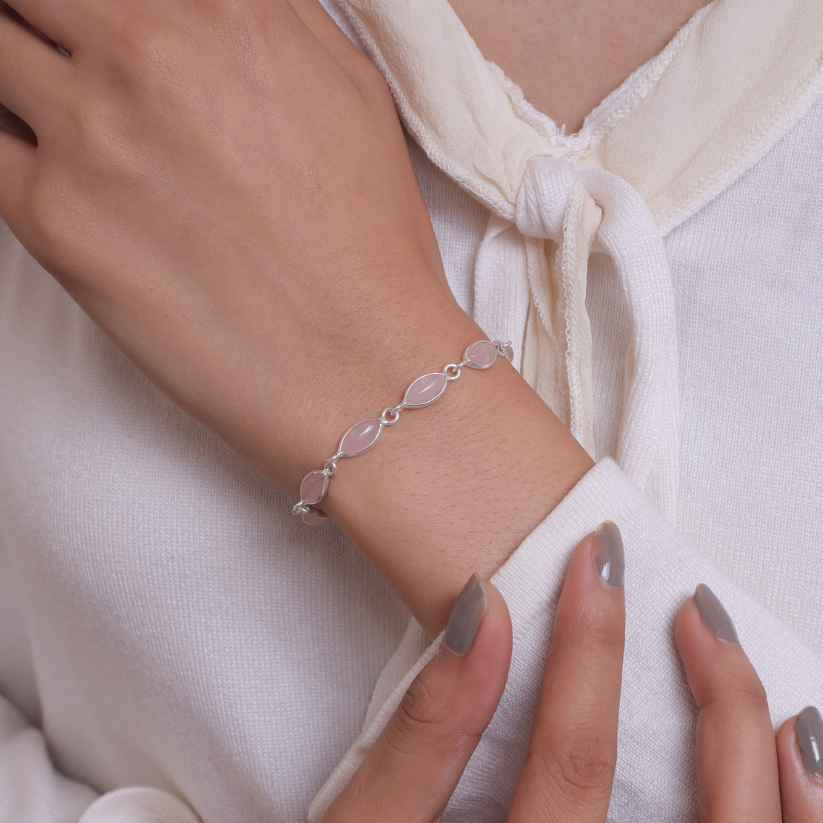 Rose Quartz 925 Sterling Silver Bracelet