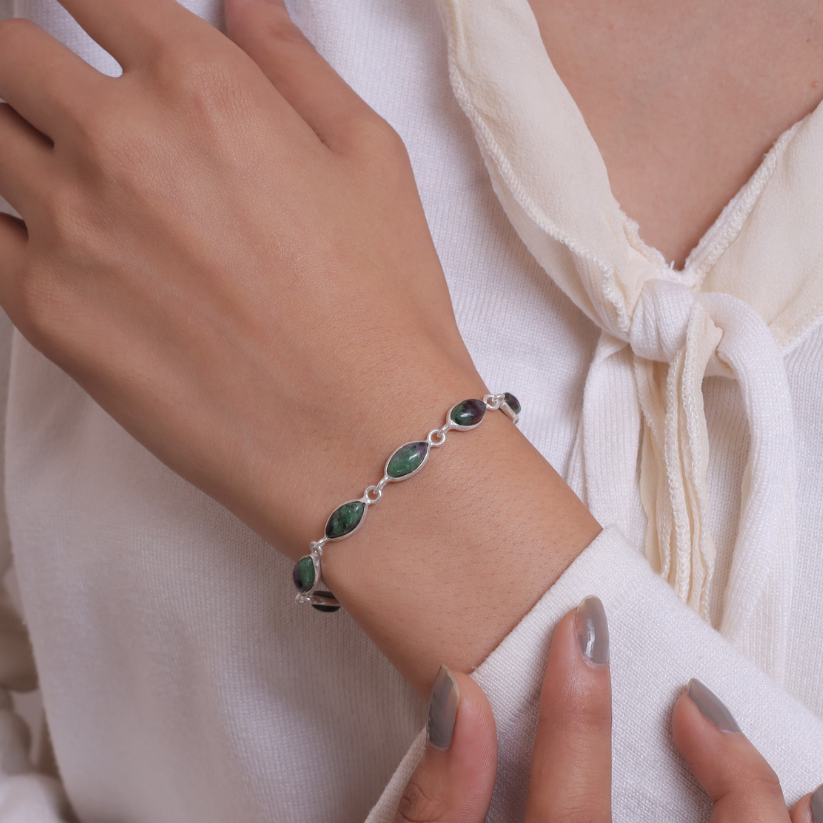 Ruby Zoisite Sterling Silver Bracelet