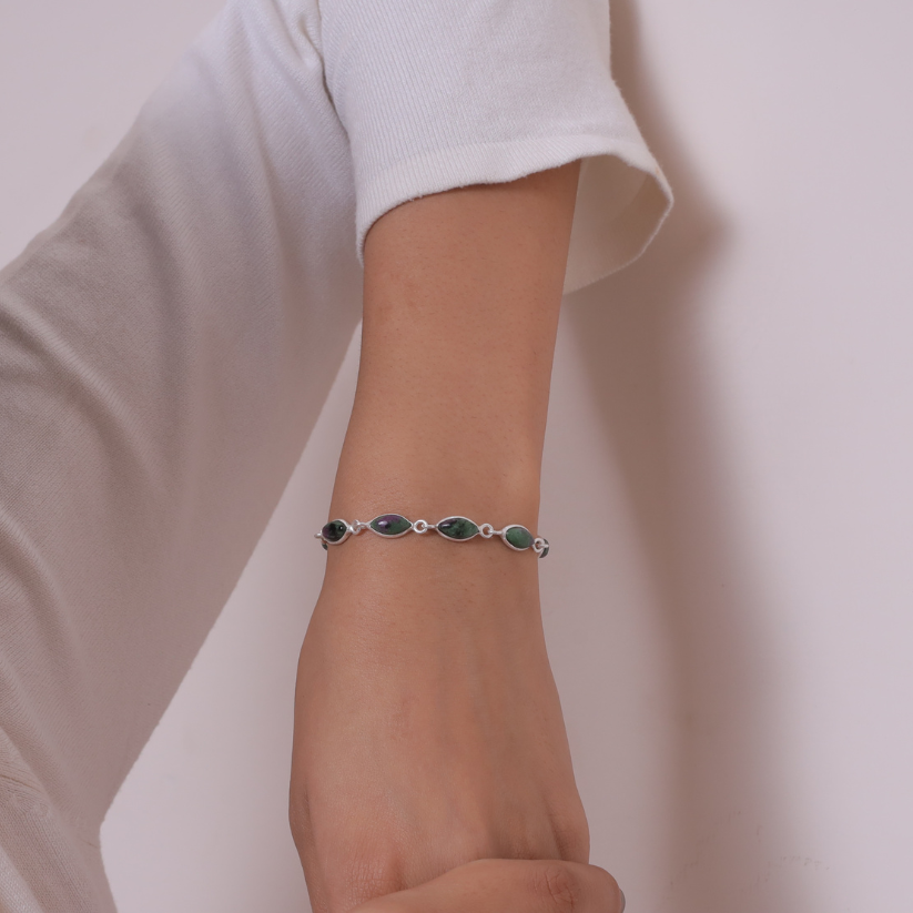 Ruby Zoisite Sterling Silver Bracelet