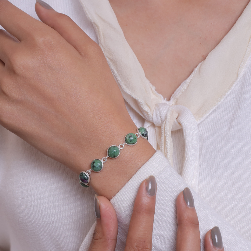 Ruby Zoisite Sterling Silver Bracelet