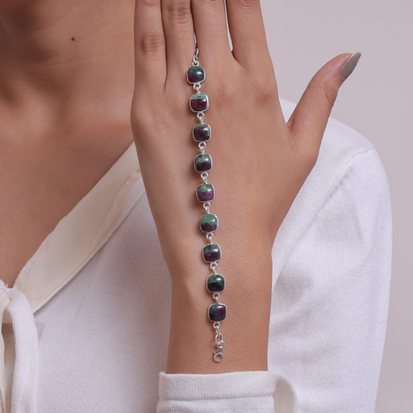 Ruby Zoisite Sterling Silver Bracelet