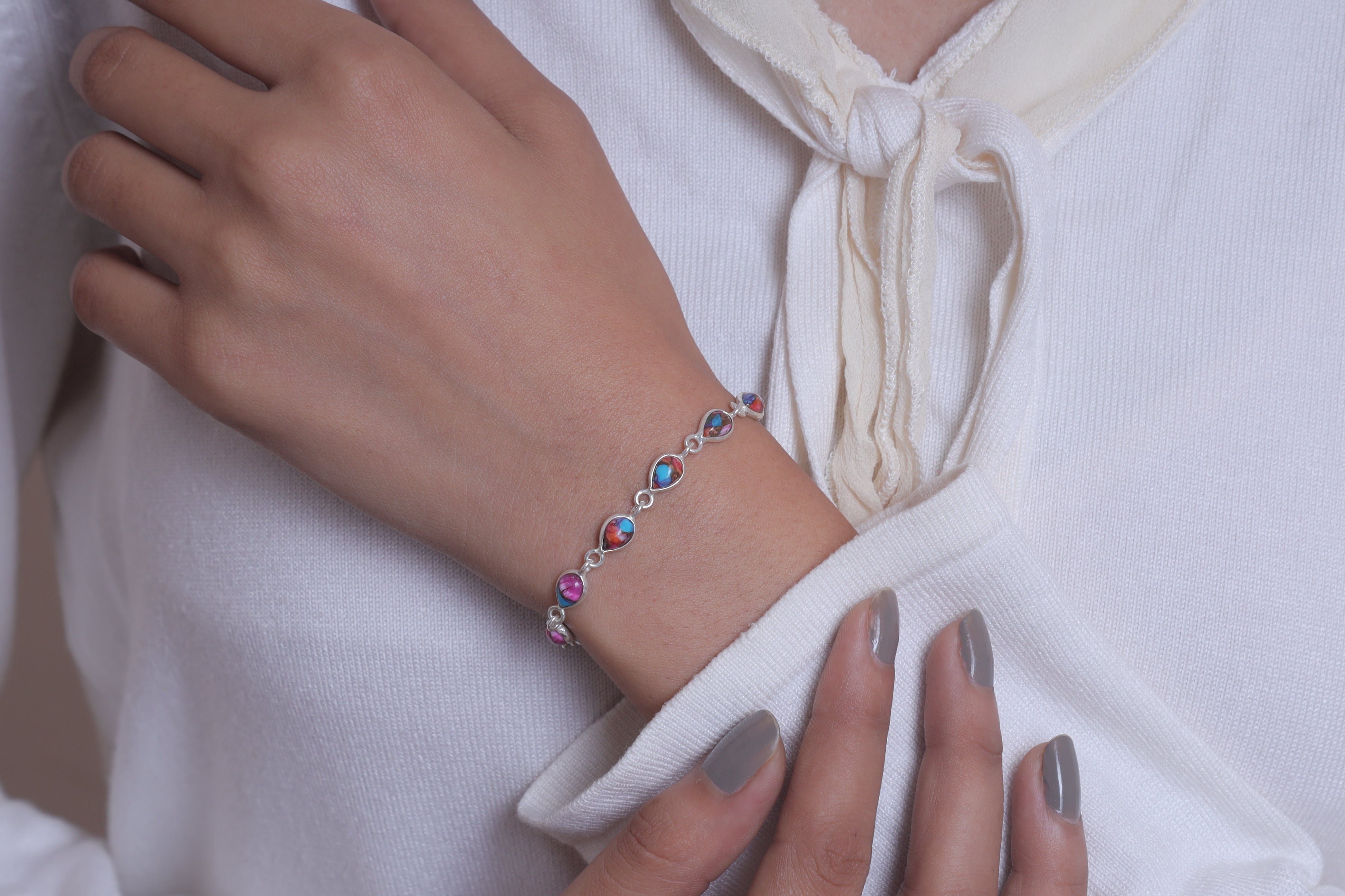 Pink Oyster Sterling Silver Bracelet