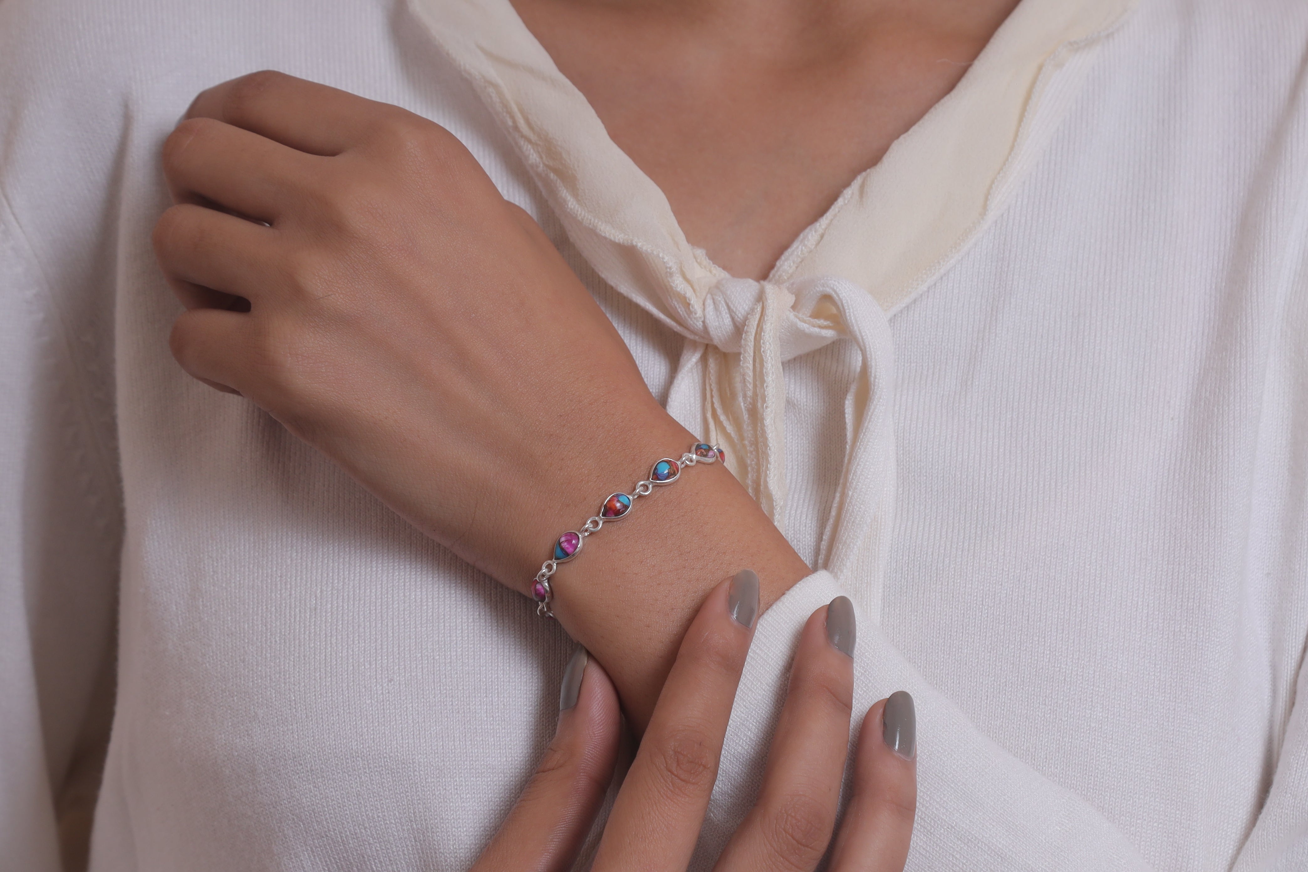 Pink Oyster Sterling Silver Bracelet