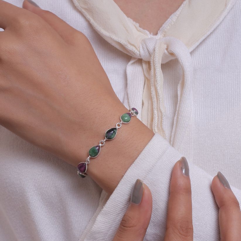Ruby Zoisite Sterling Silver Bracelet