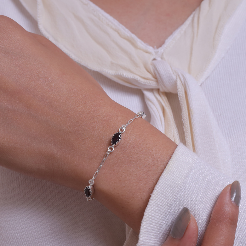 Garnet Sterling Silver Bracelet