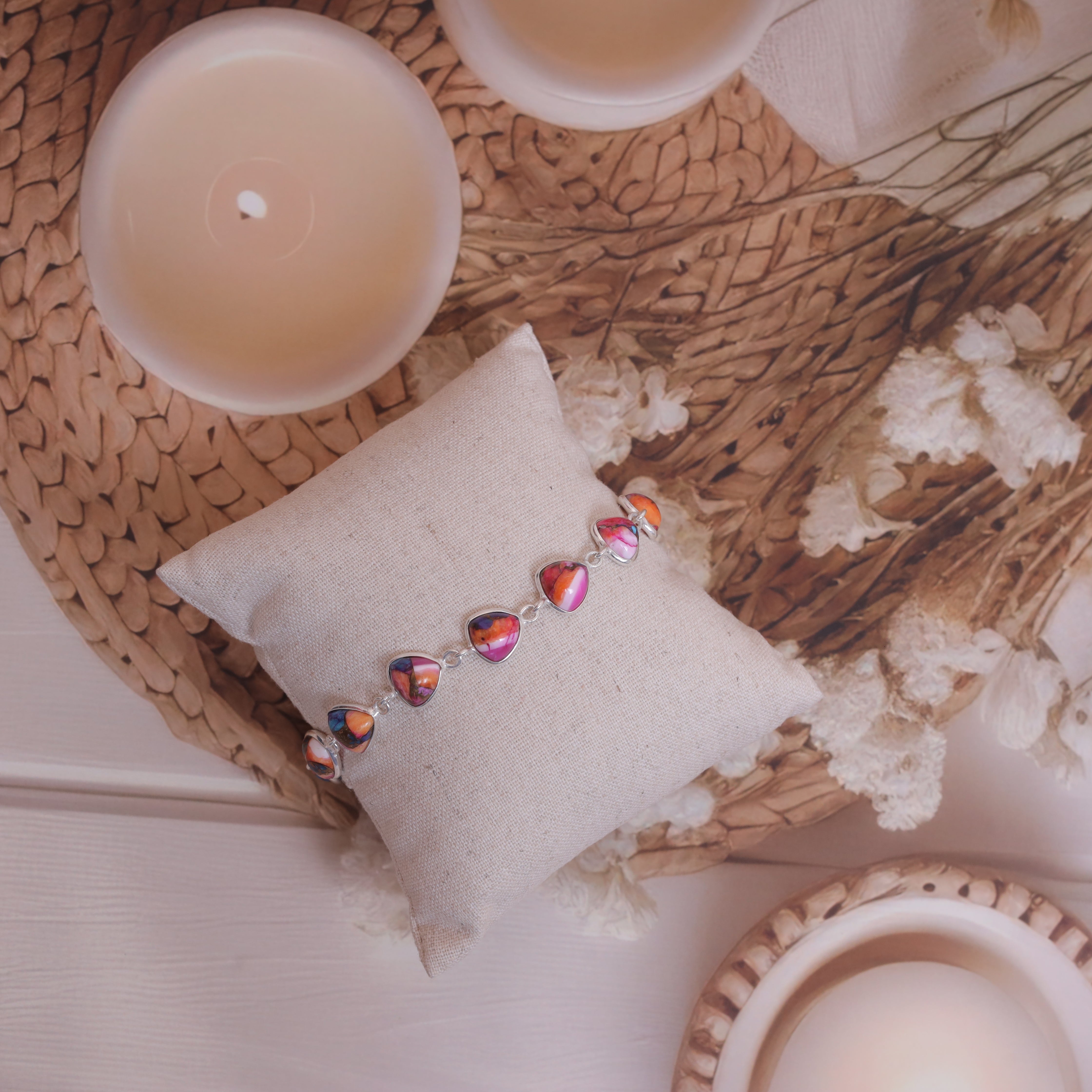 Pink Oyster Sterling Silver Bracelet