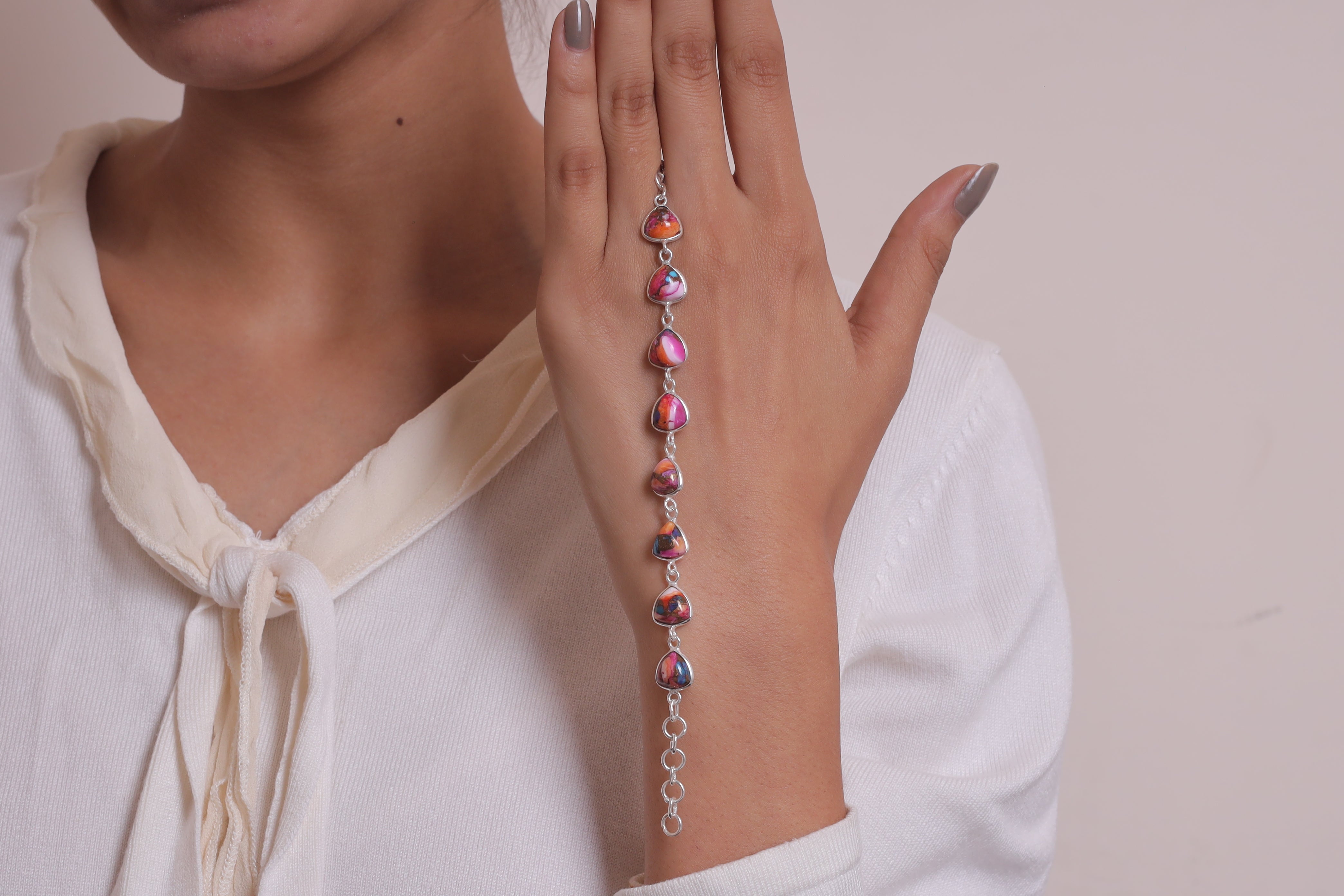 Pink Oyster Sterling Silver Bracelet