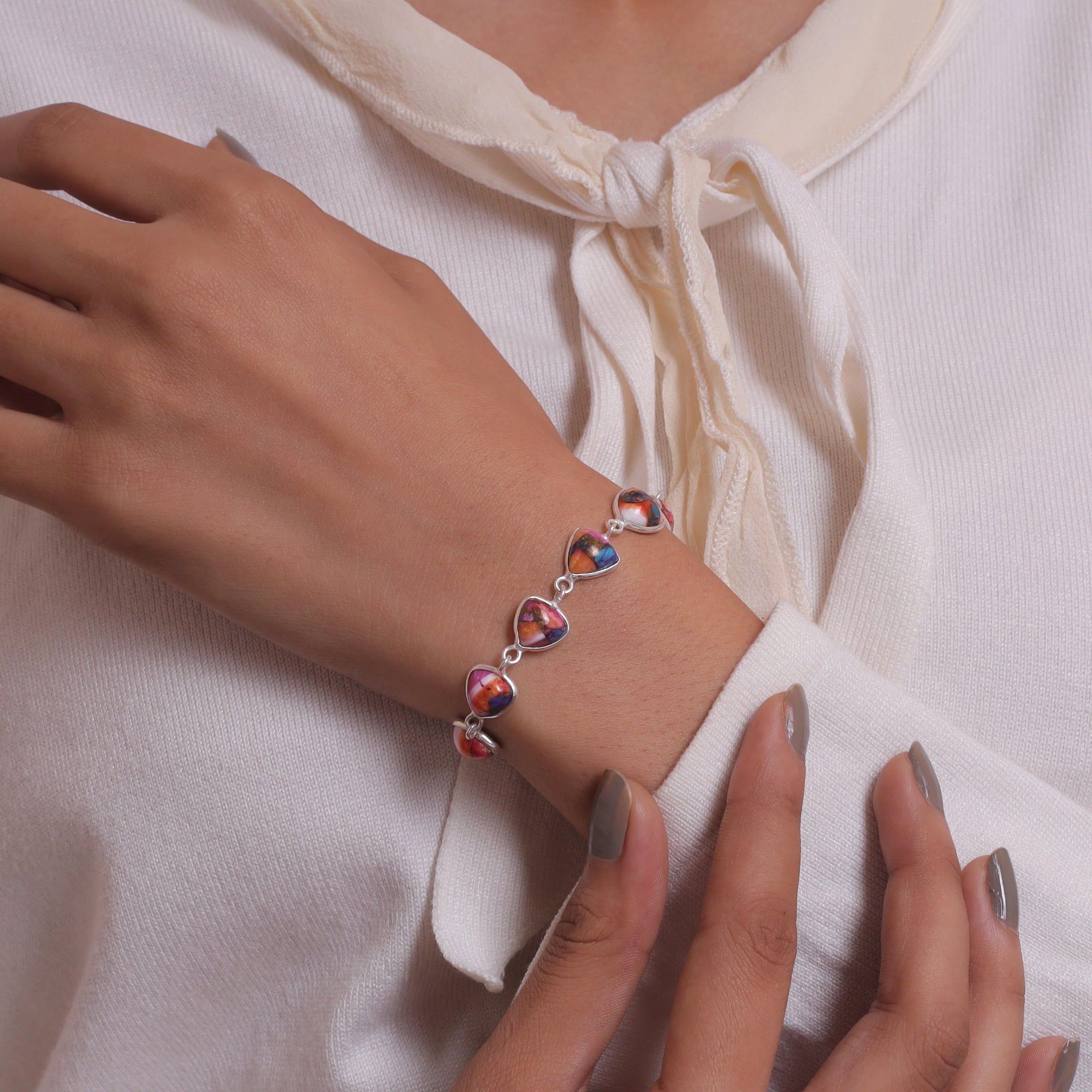 Pink Oyster Sterling Silver Bracelet