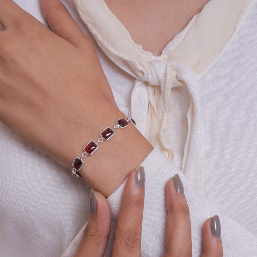 Garnet Sterling Silver Bracelet