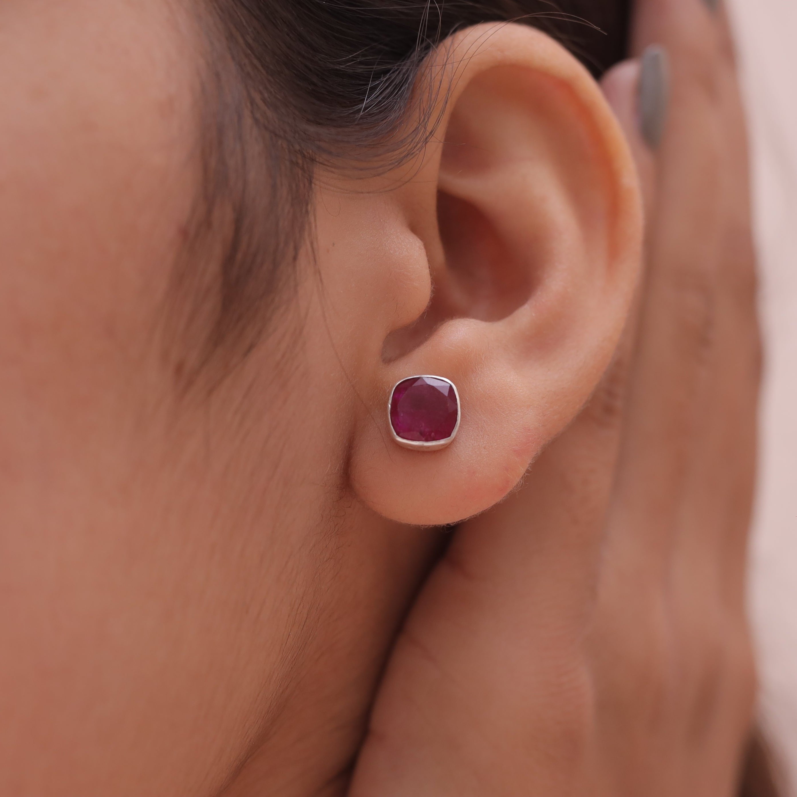 Cut Ruby Sterling Silver Stud Earrings