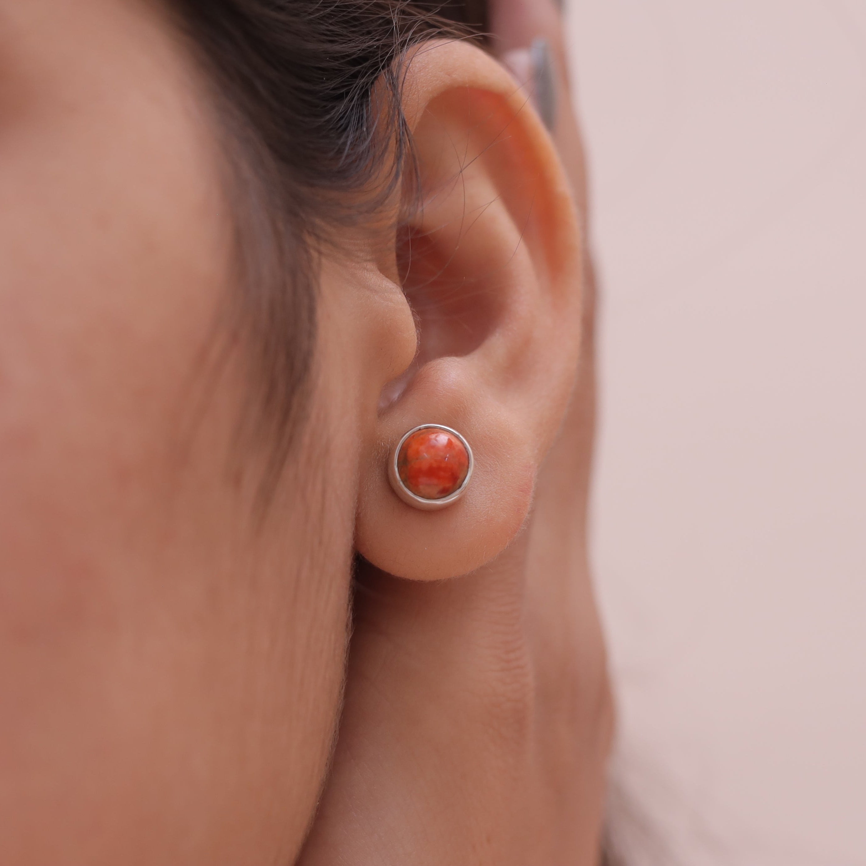 Sponge Coral Sterling Silver Stud Earrings