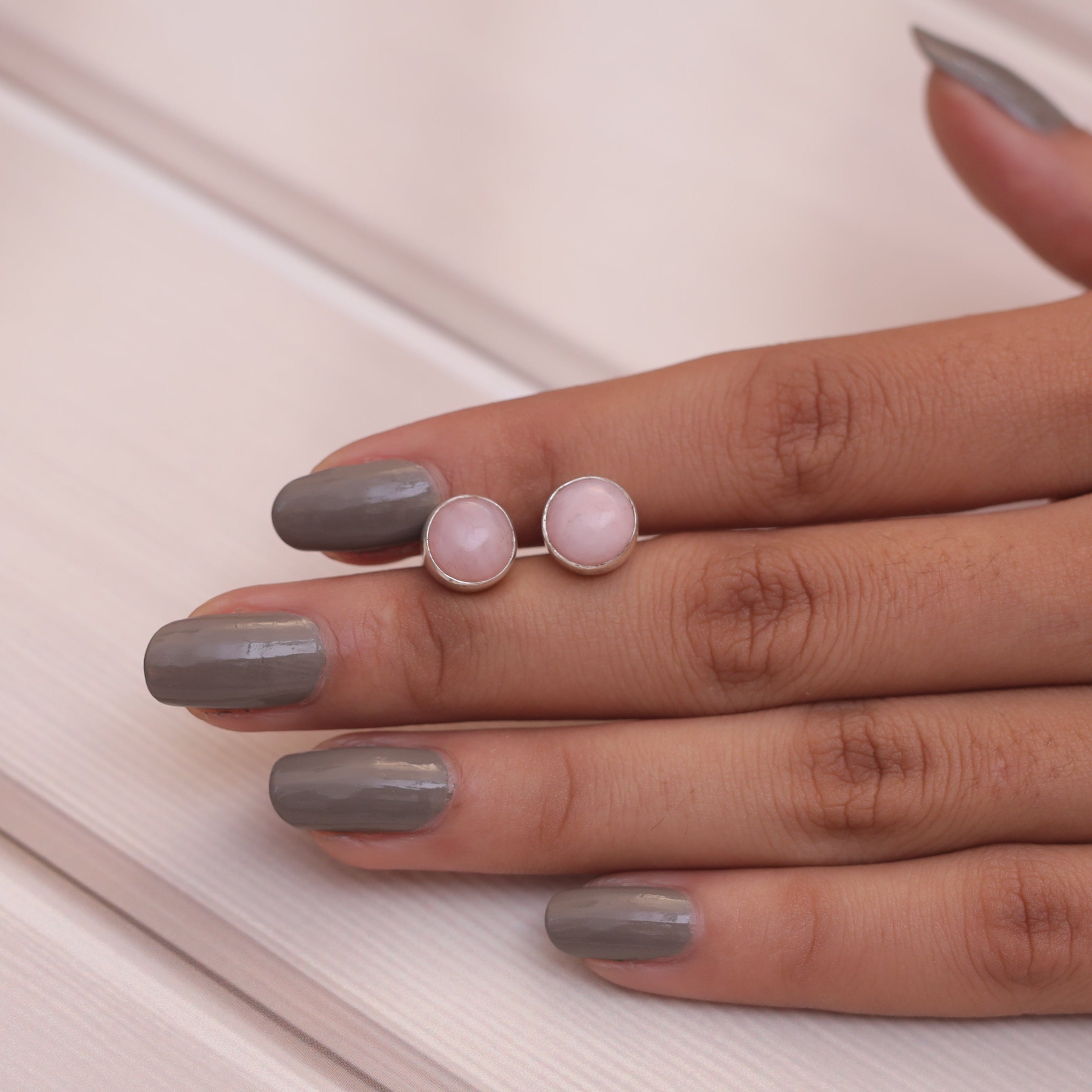 Pink Opal Sterling Silver Stud Earrings