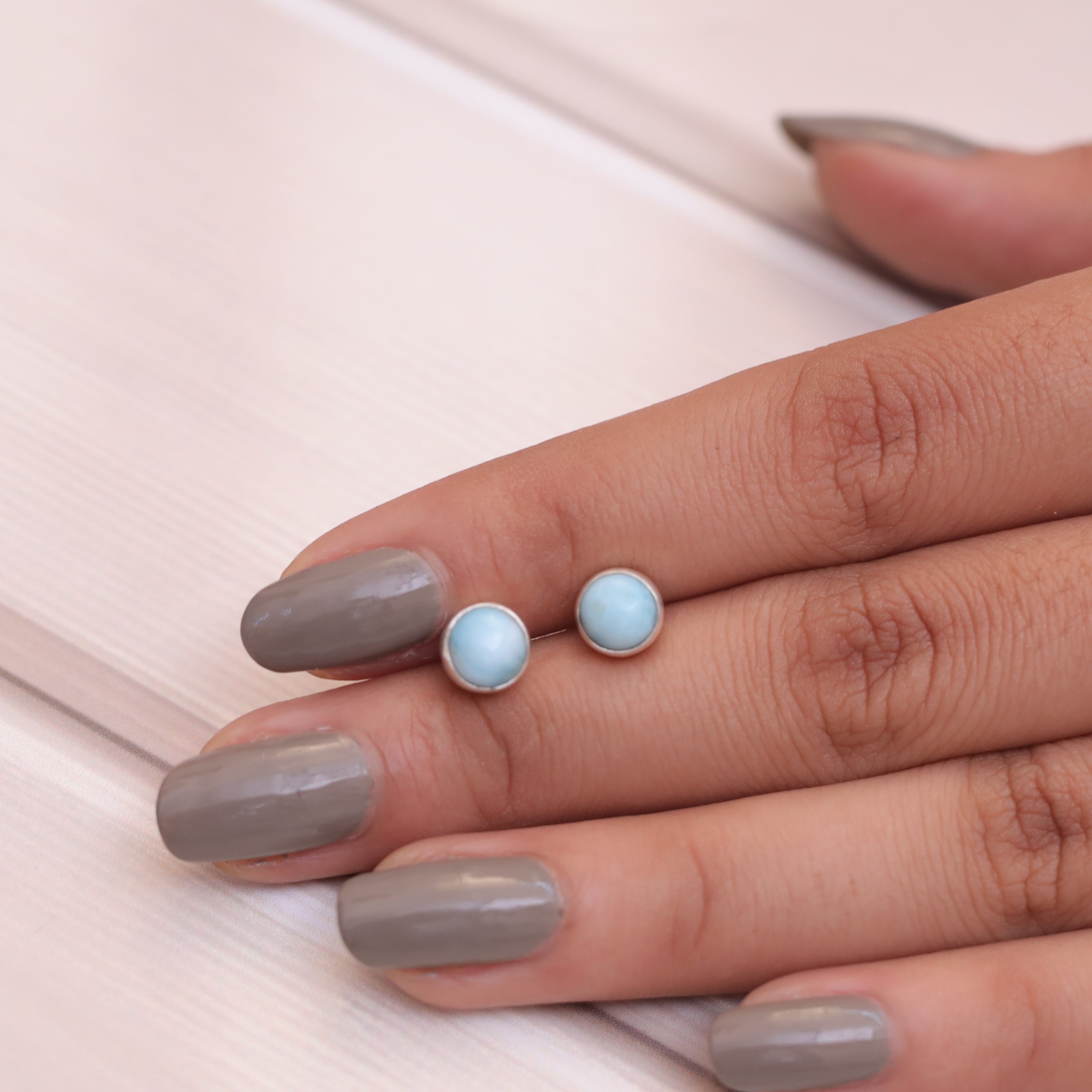 Larimar Sterling Silver Stud Earrings
