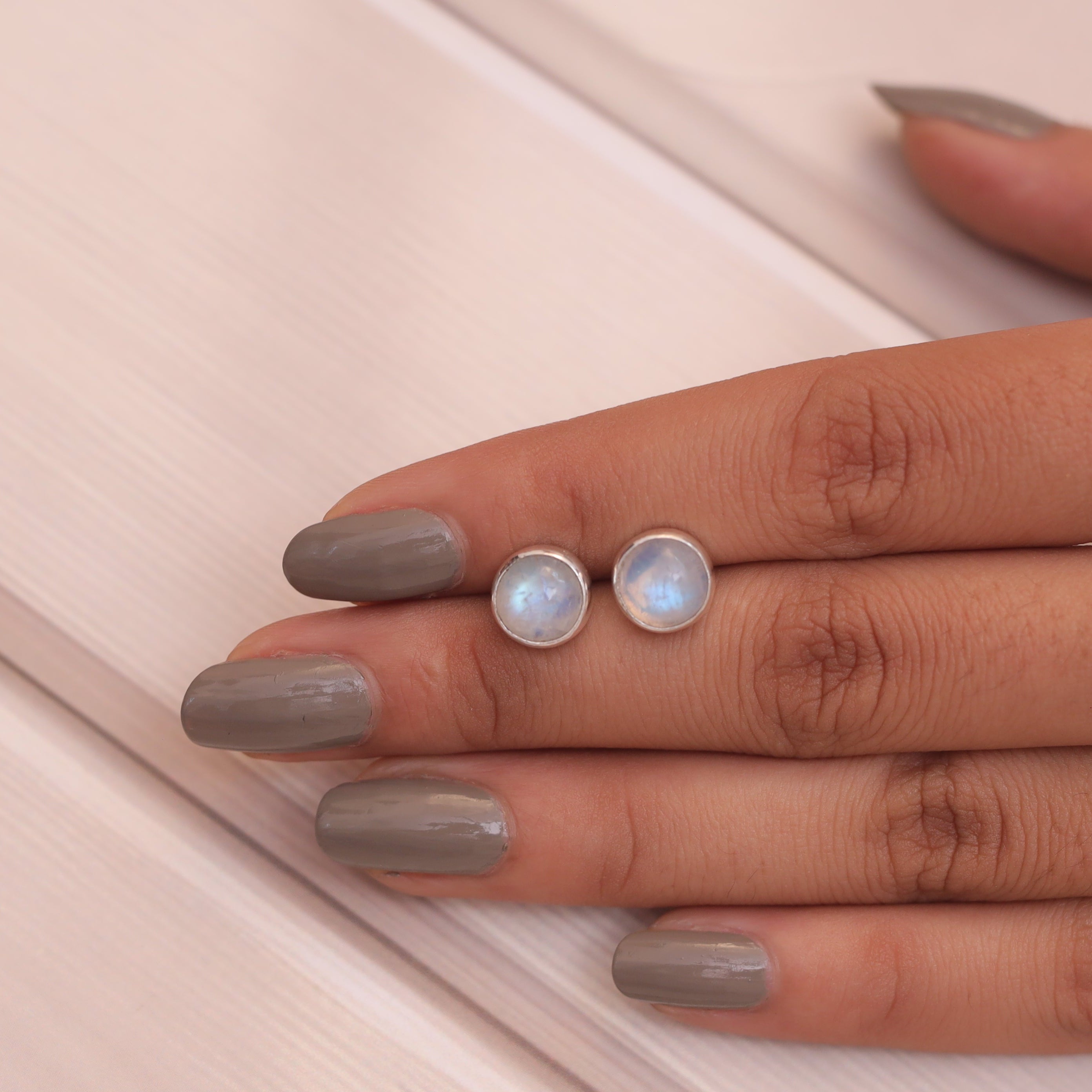 Rainbow Moonstone Sterling Silver Stud Earrings