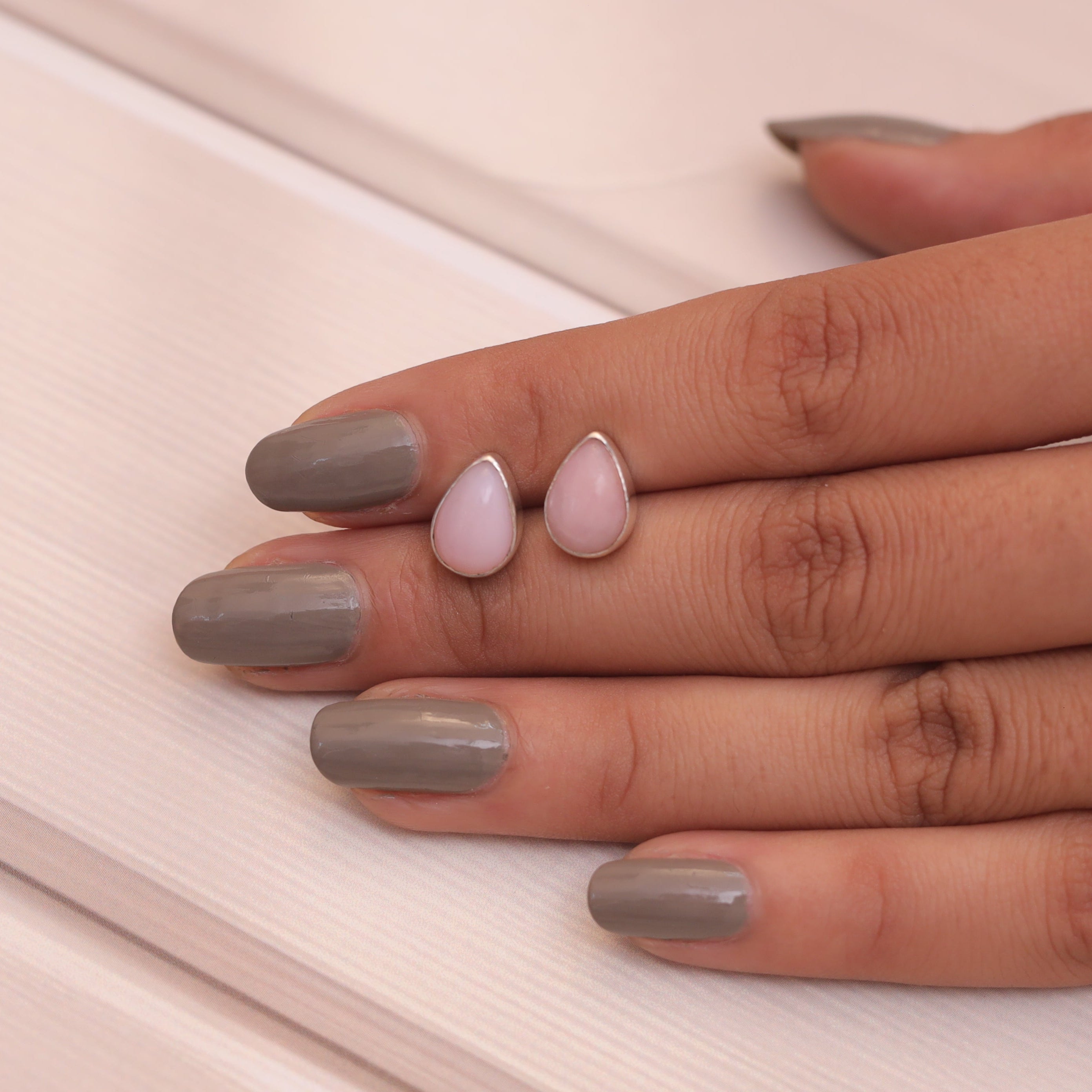 Pink Opal Sterling Silver Stud Earrings