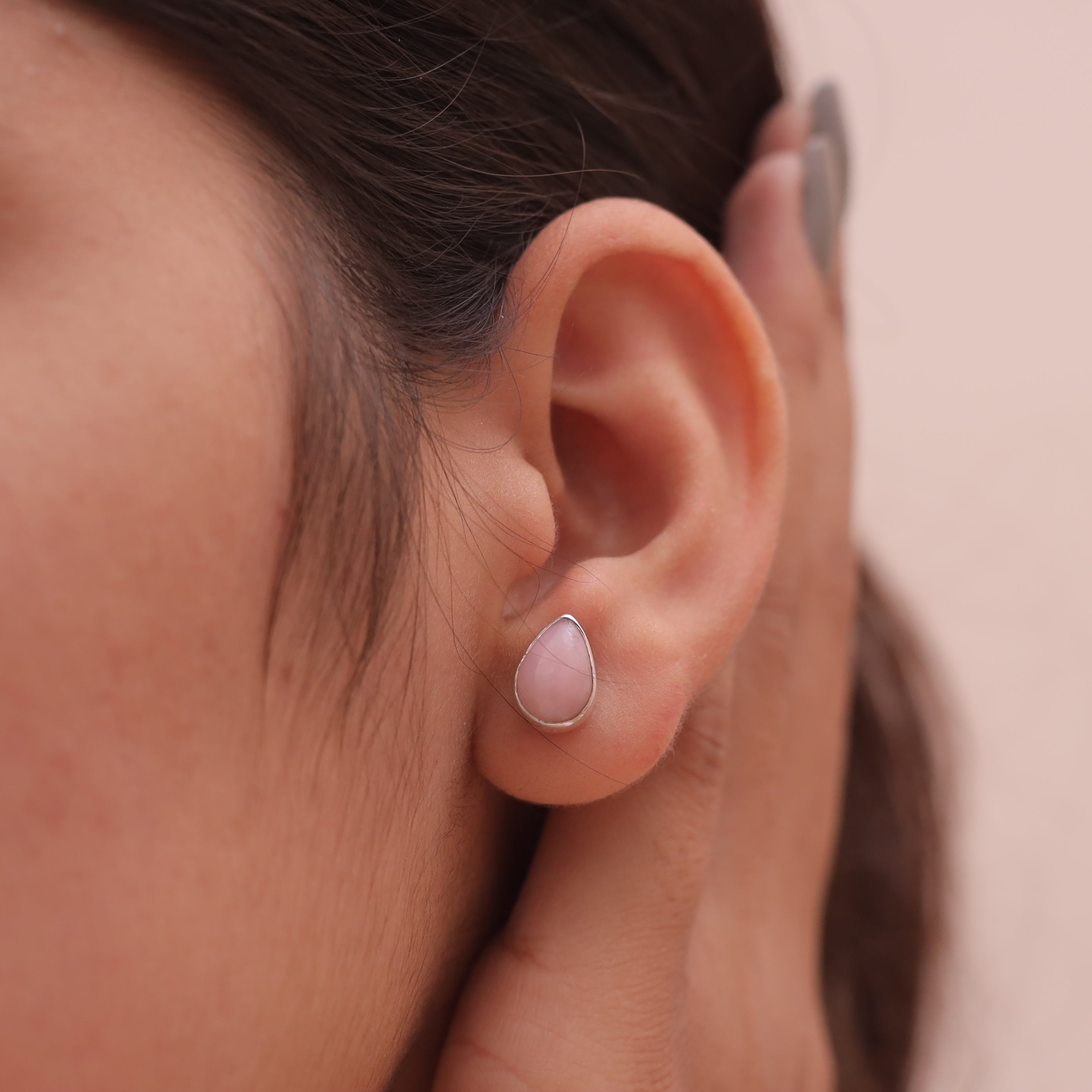 Pink Opal Sterling Silver Stud Earrings