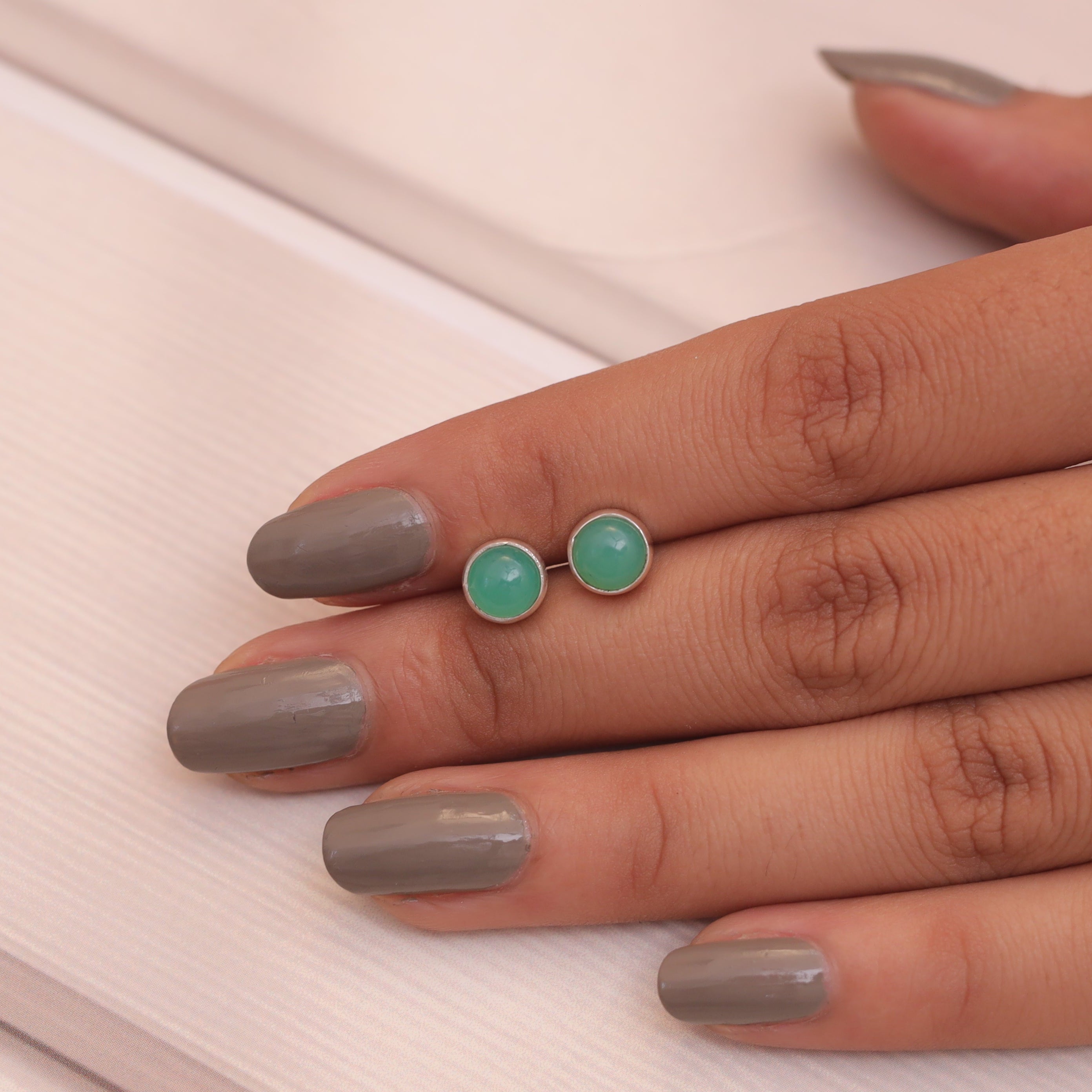 Chrysoprase Sterling Silver Stud Earrings