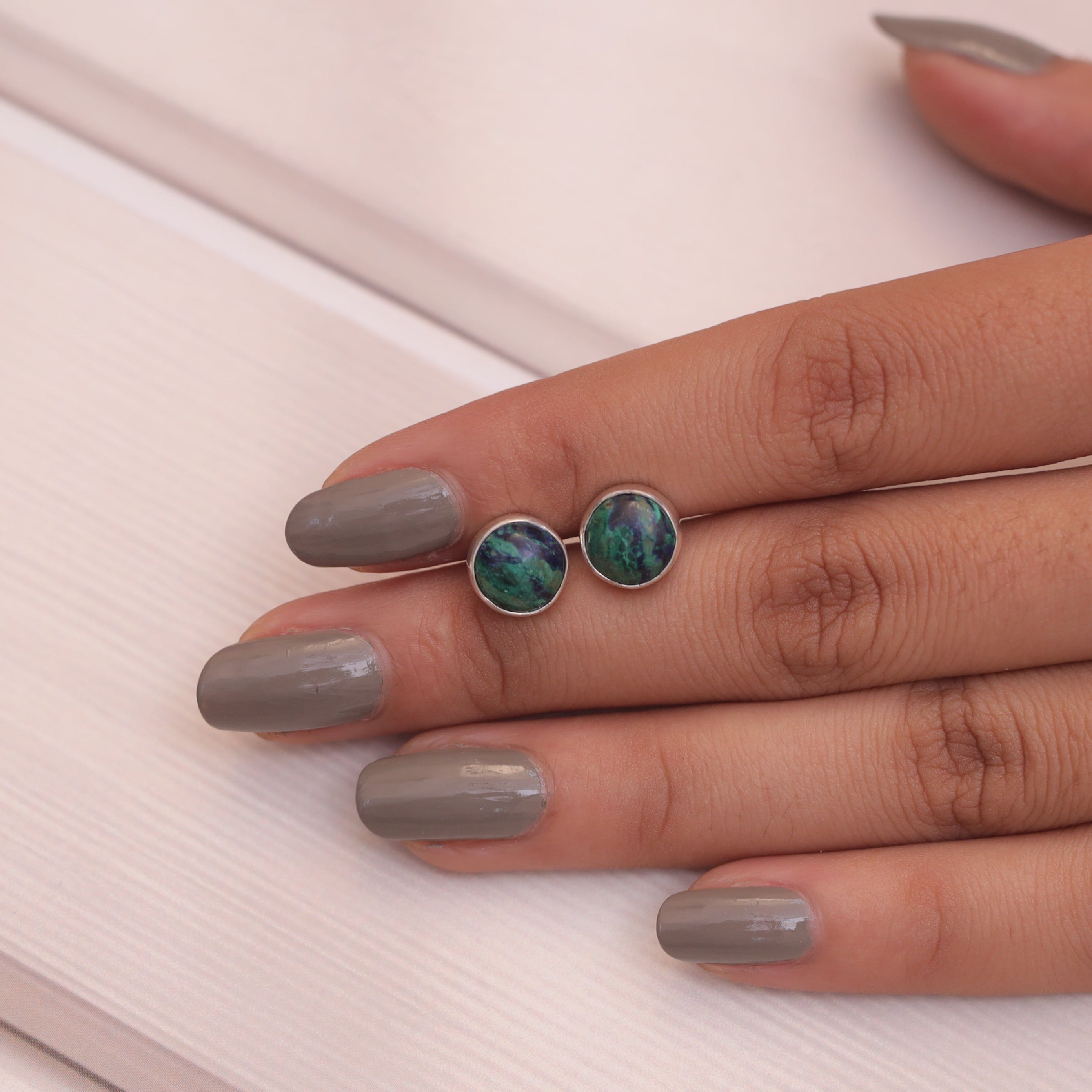 Azurite Malachite Sterling Silver Stud Earrings