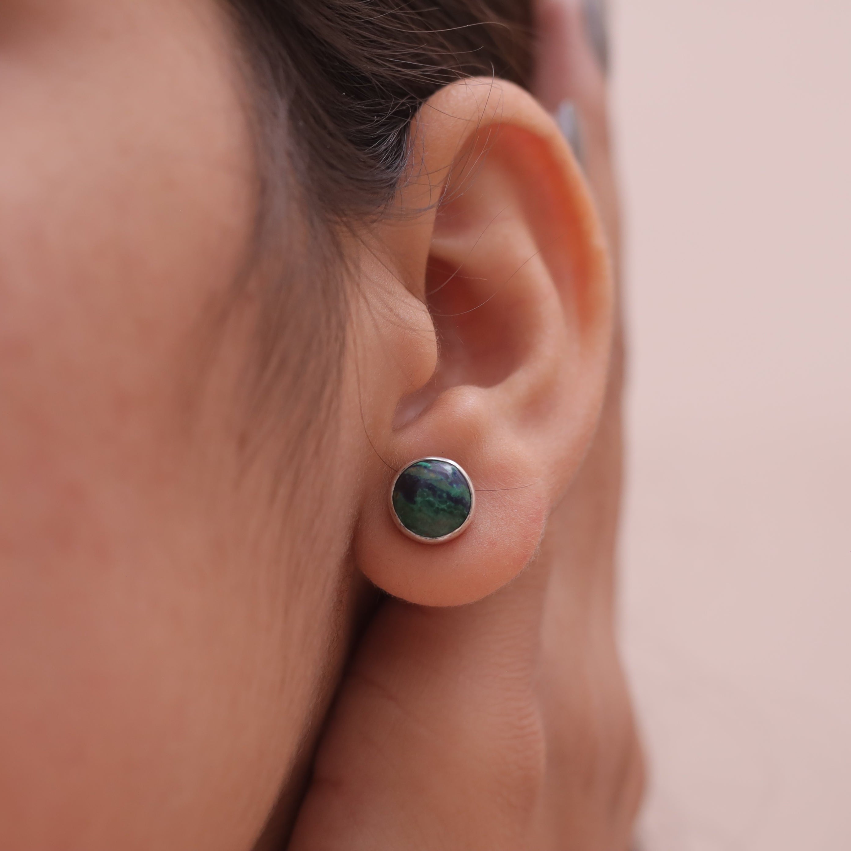 Azurite Malachite Sterling Silver Stud Earrings