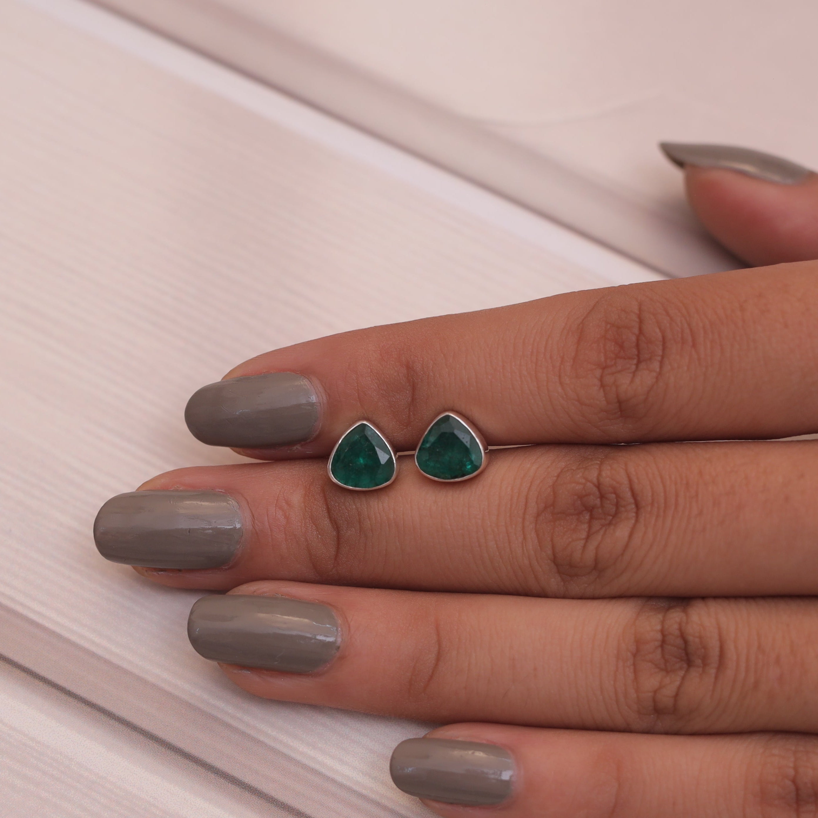 Cut Emerald Sterling Silver Stud Earrings
