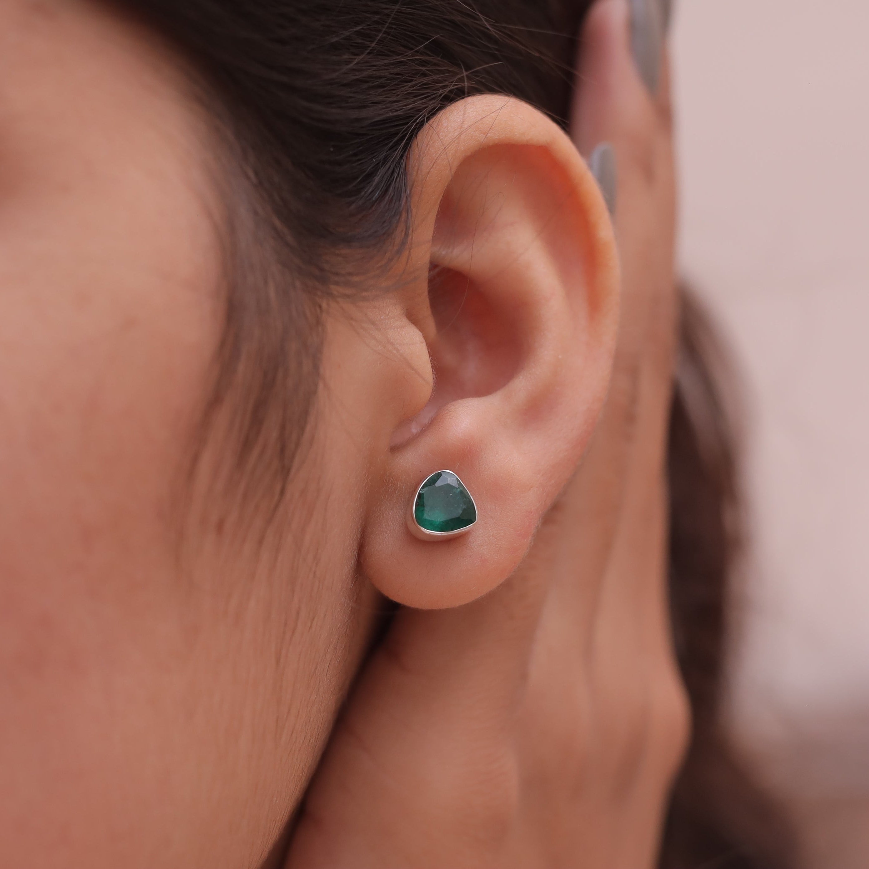 Cut Emerald Sterling Silver Stud Earrings