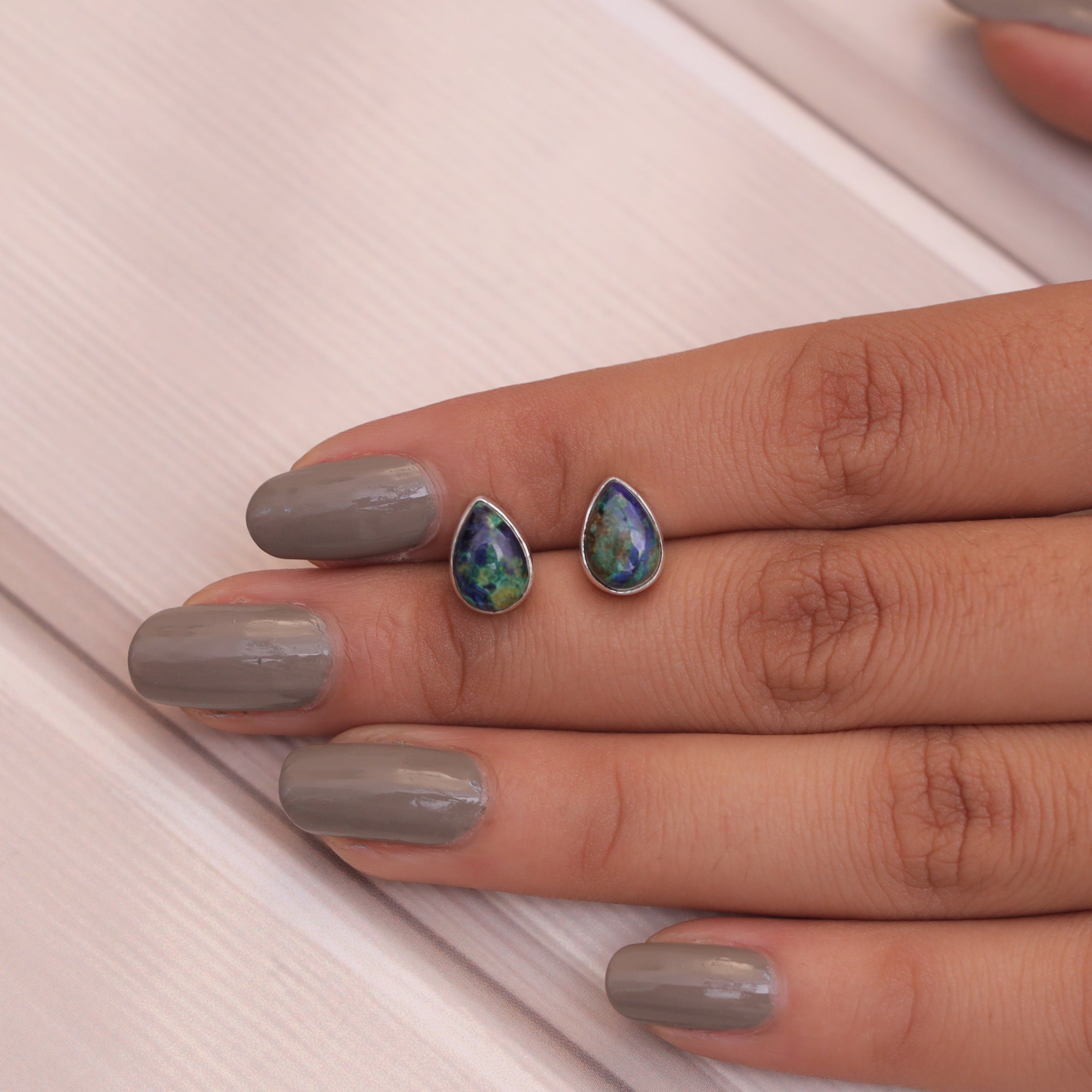 Azurite Malachite Sterling Silver Stud Earrings