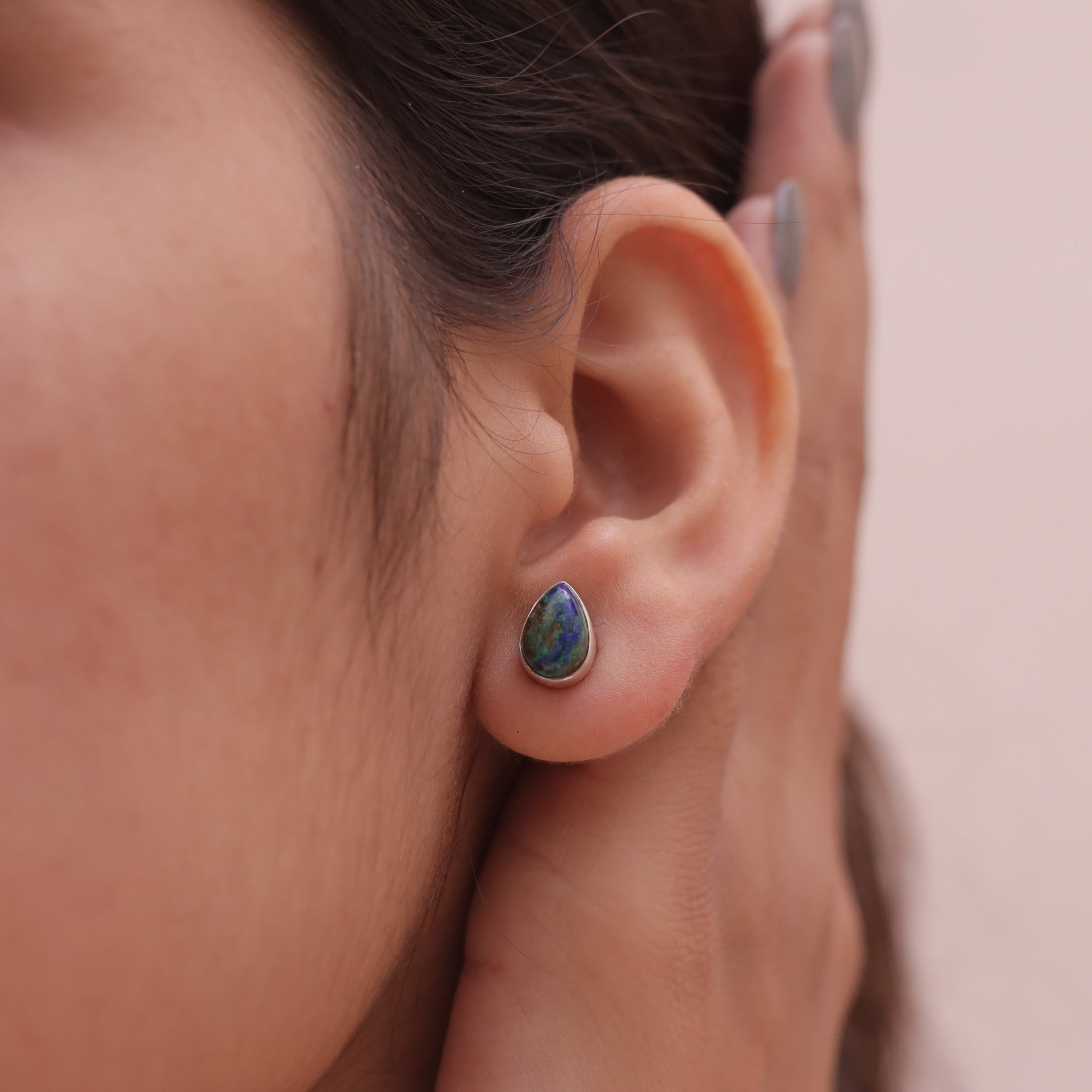 Azurite Malachite Sterling Silver Stud Earrings
