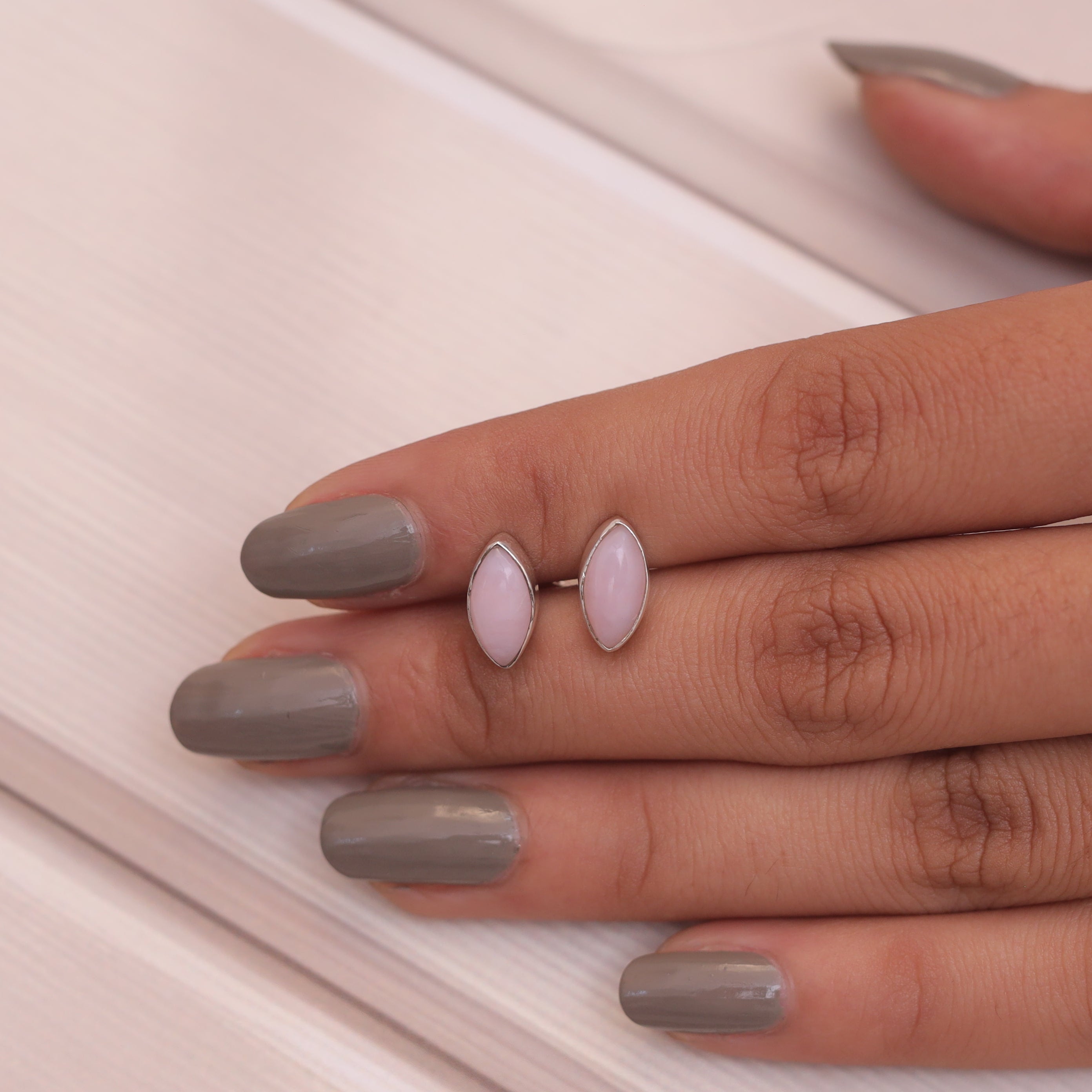 Pink Opal Sterling Silver Stud Earrings