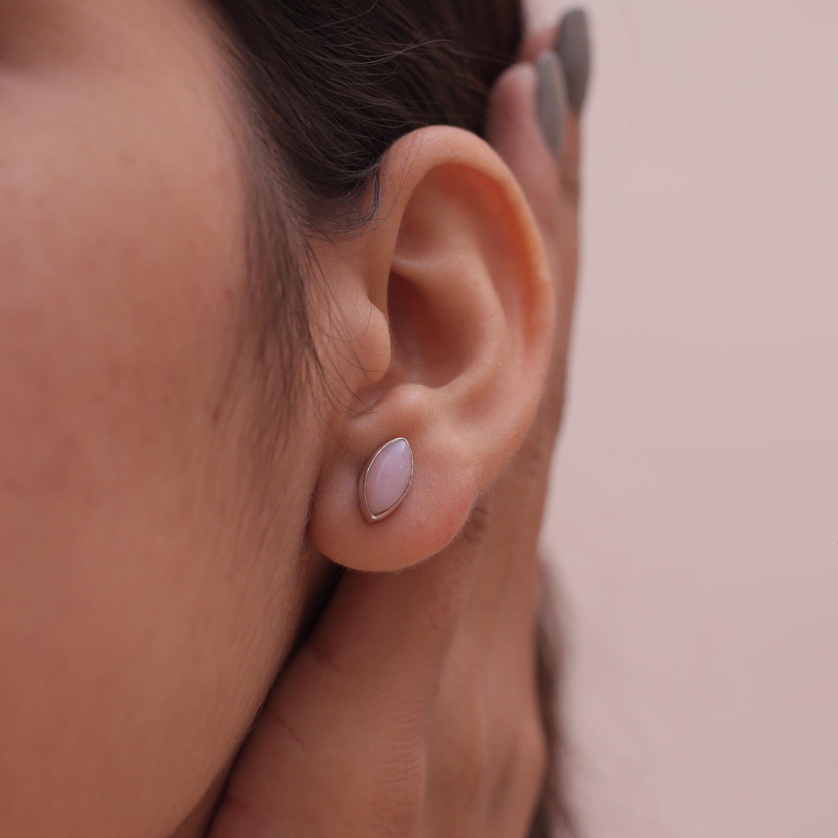 Pink Opal Sterling Silver Stud Earrings