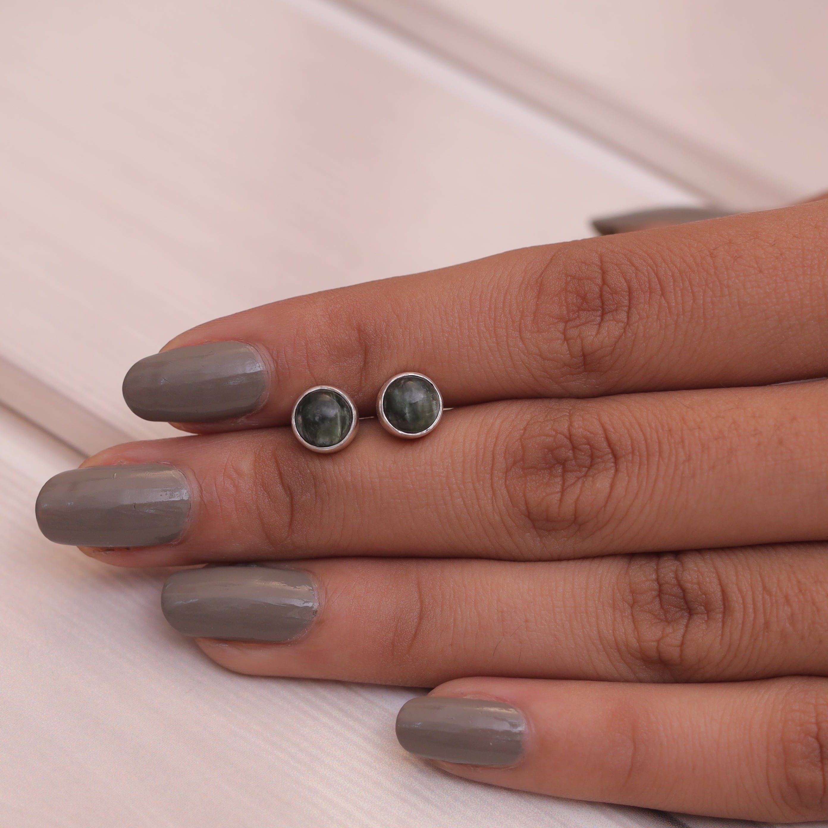 Seraphinite Sterling Silver Stud Earrings