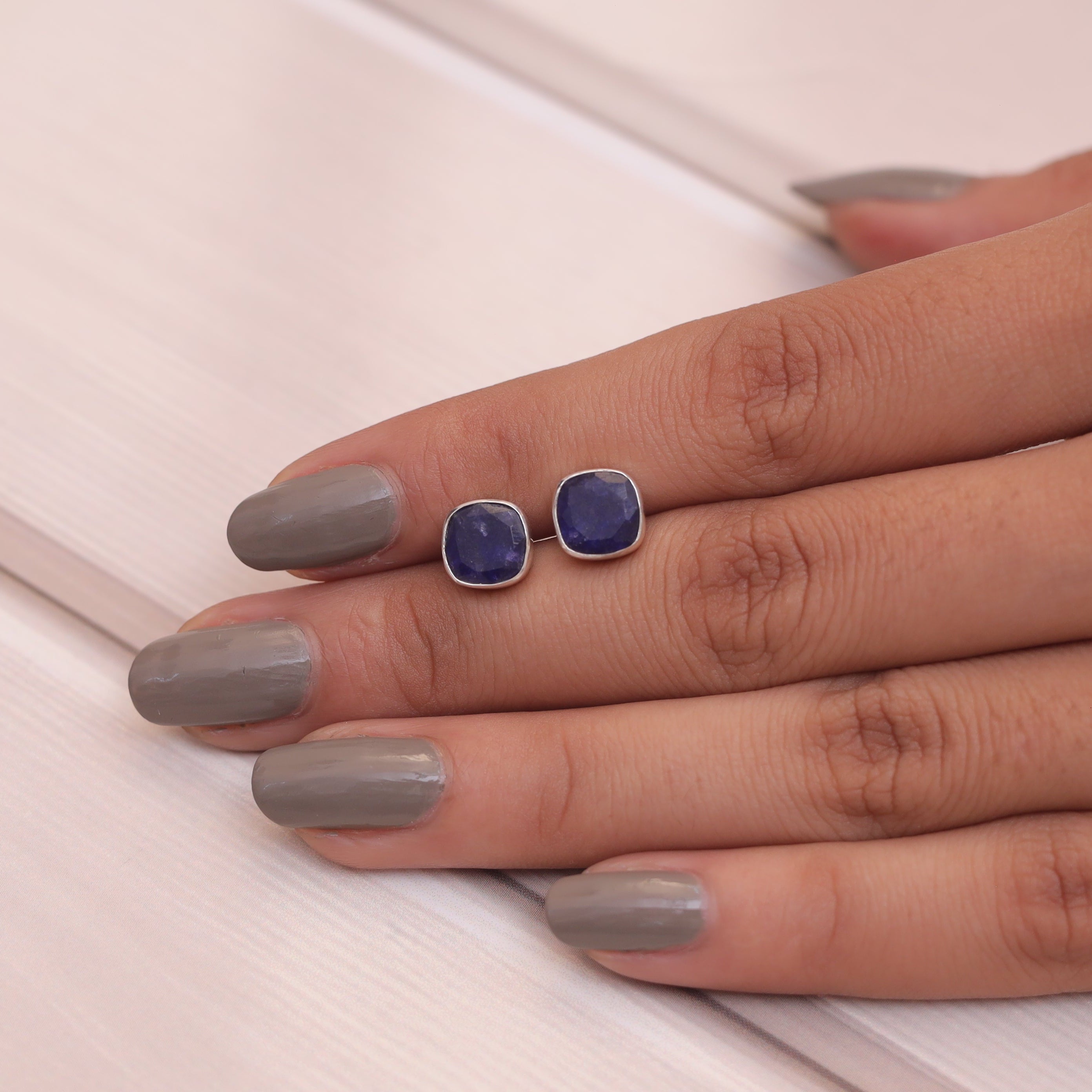 Blue Sapphire Sterling Silver Stud Earrings