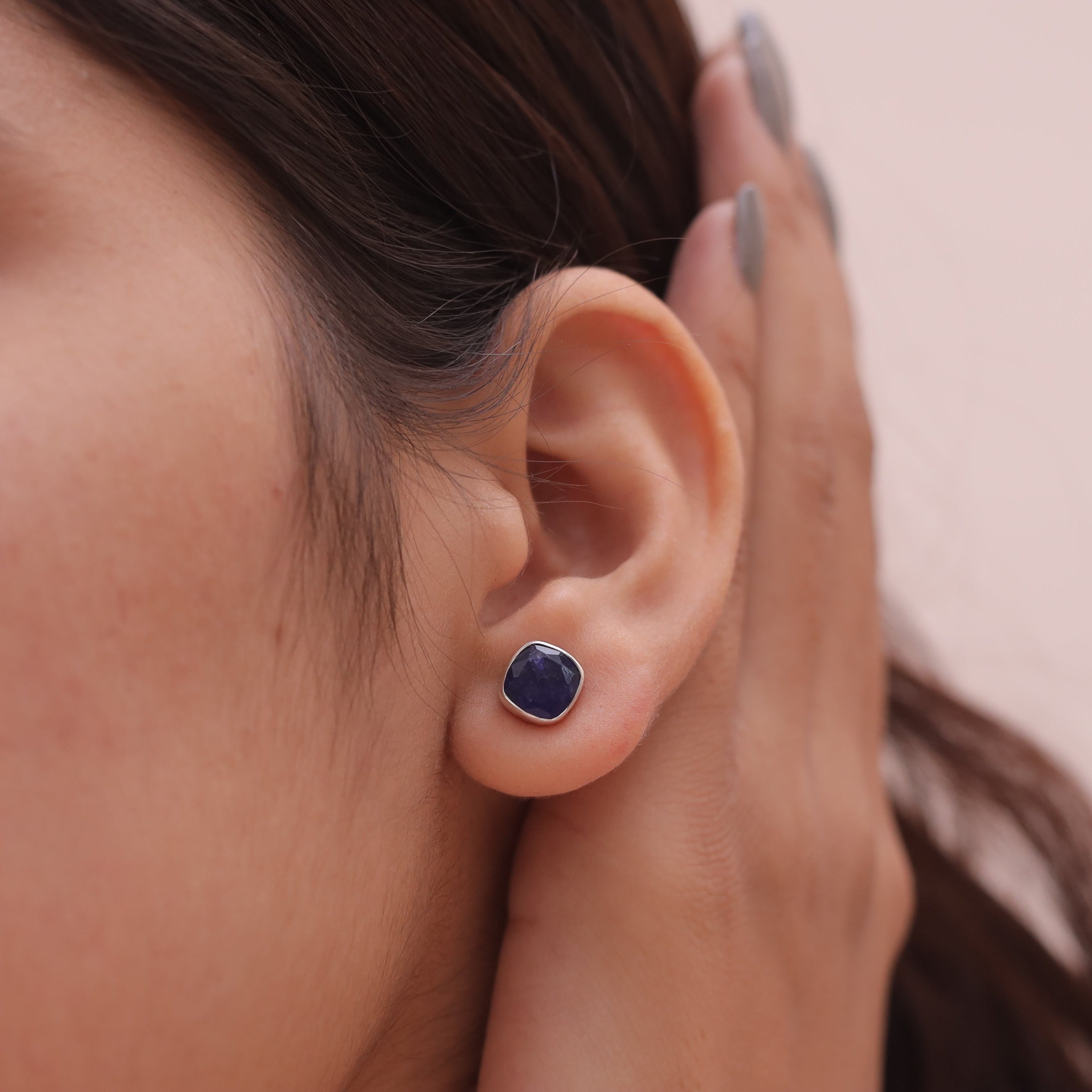 Blue Sapphire Sterling Silver Stud Earrings