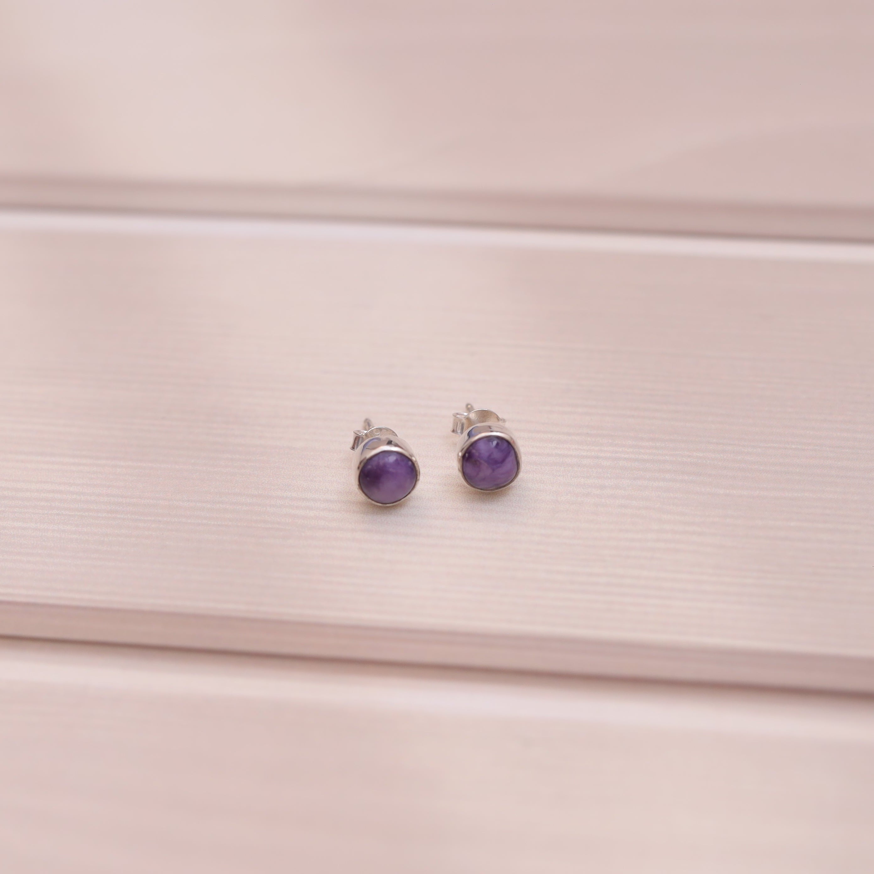 Charoite 925 Sterling Silver Stud Earrings