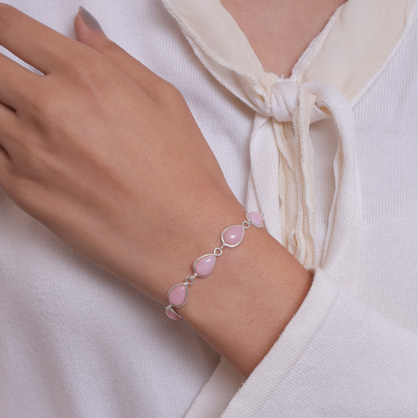 Pink Opal Sterling Silver Bracelet