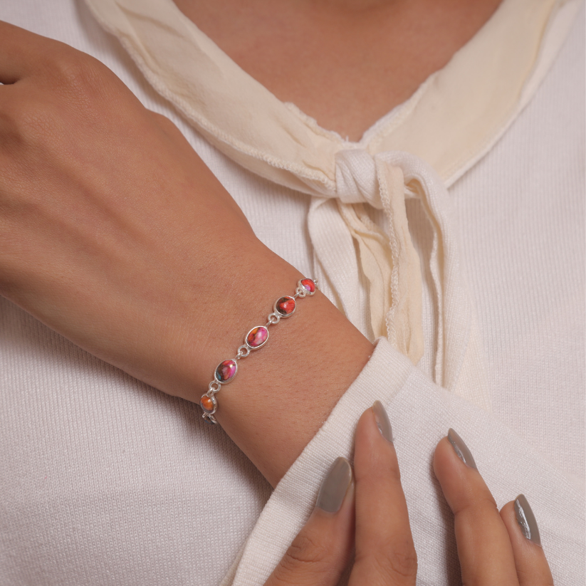 Pink Oyster Sterling Silver Bracelet