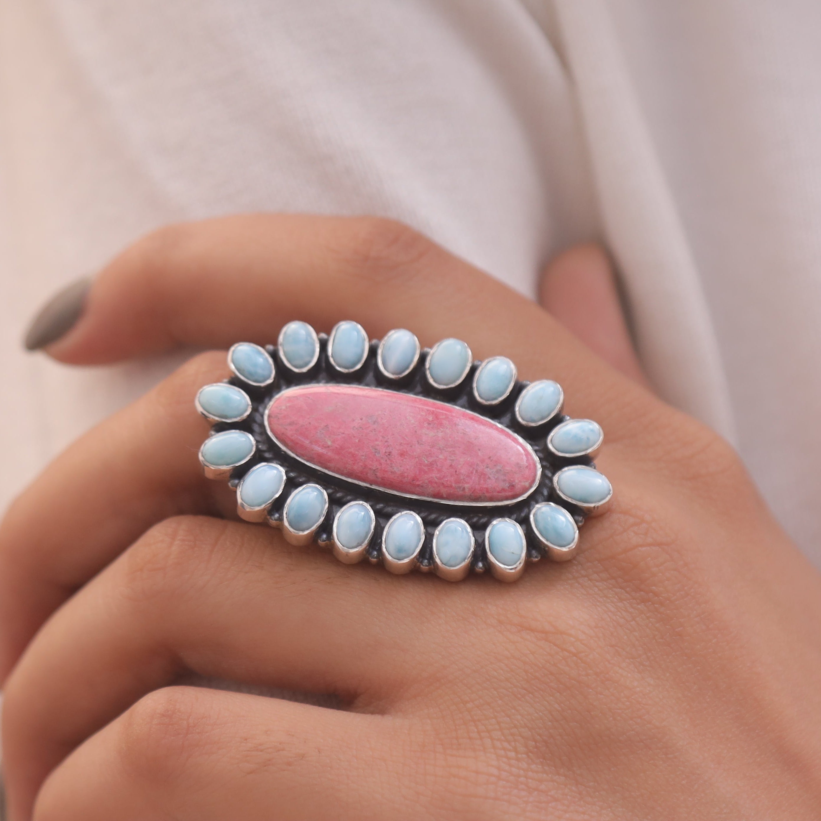 Larimar & Thulite Sterling Silver Ring