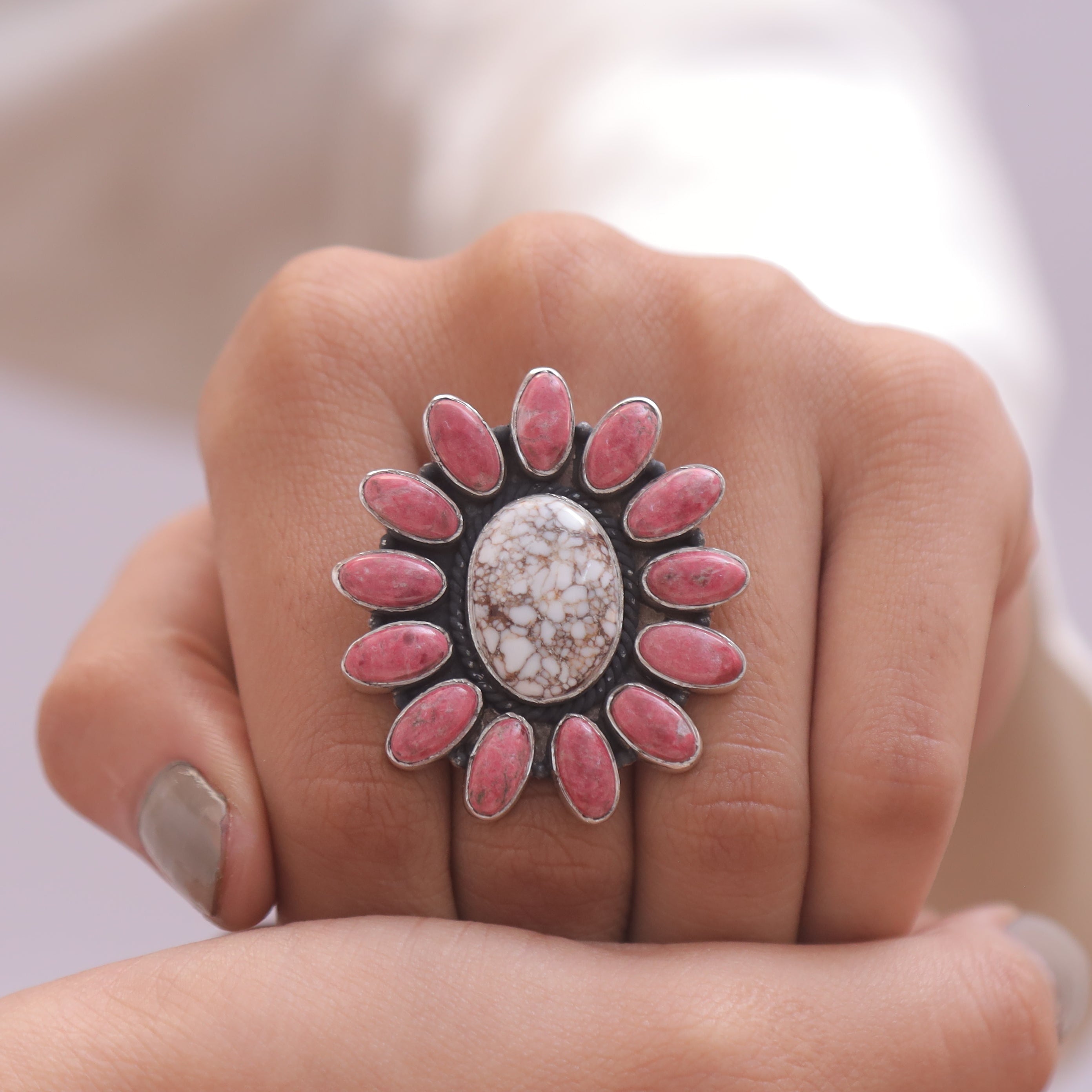 Wild Horse & Thulite Sterling Silver Ring