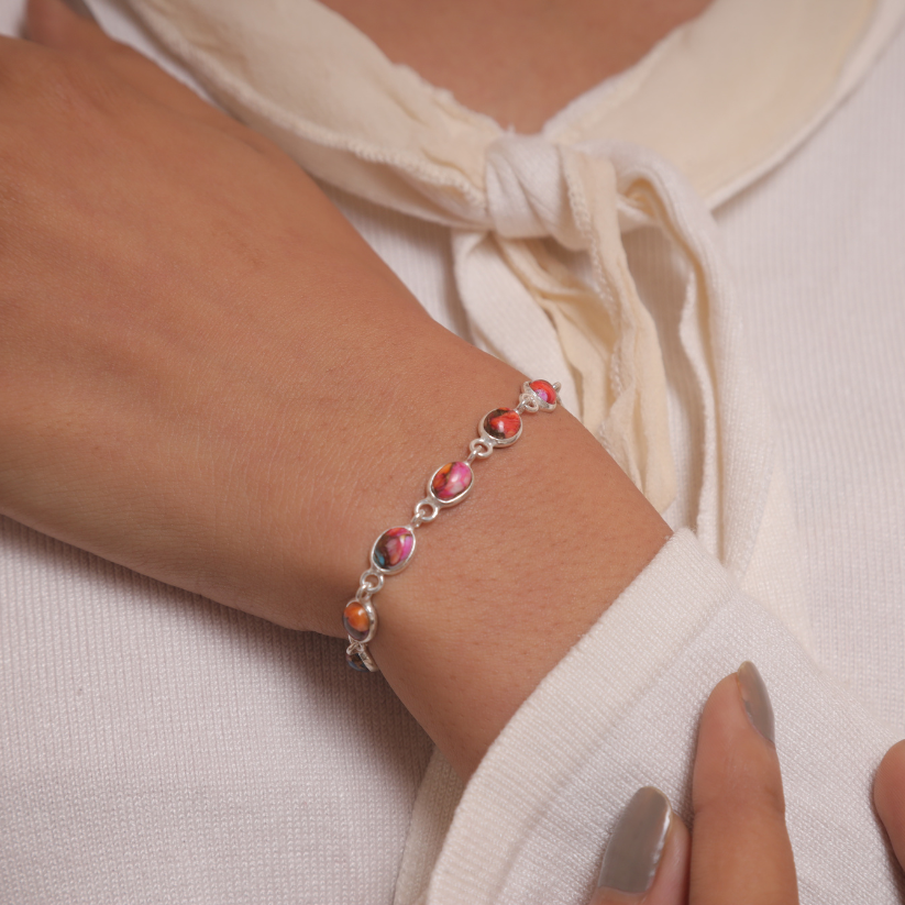 Pink Oyster Sterling Silver Bracelet