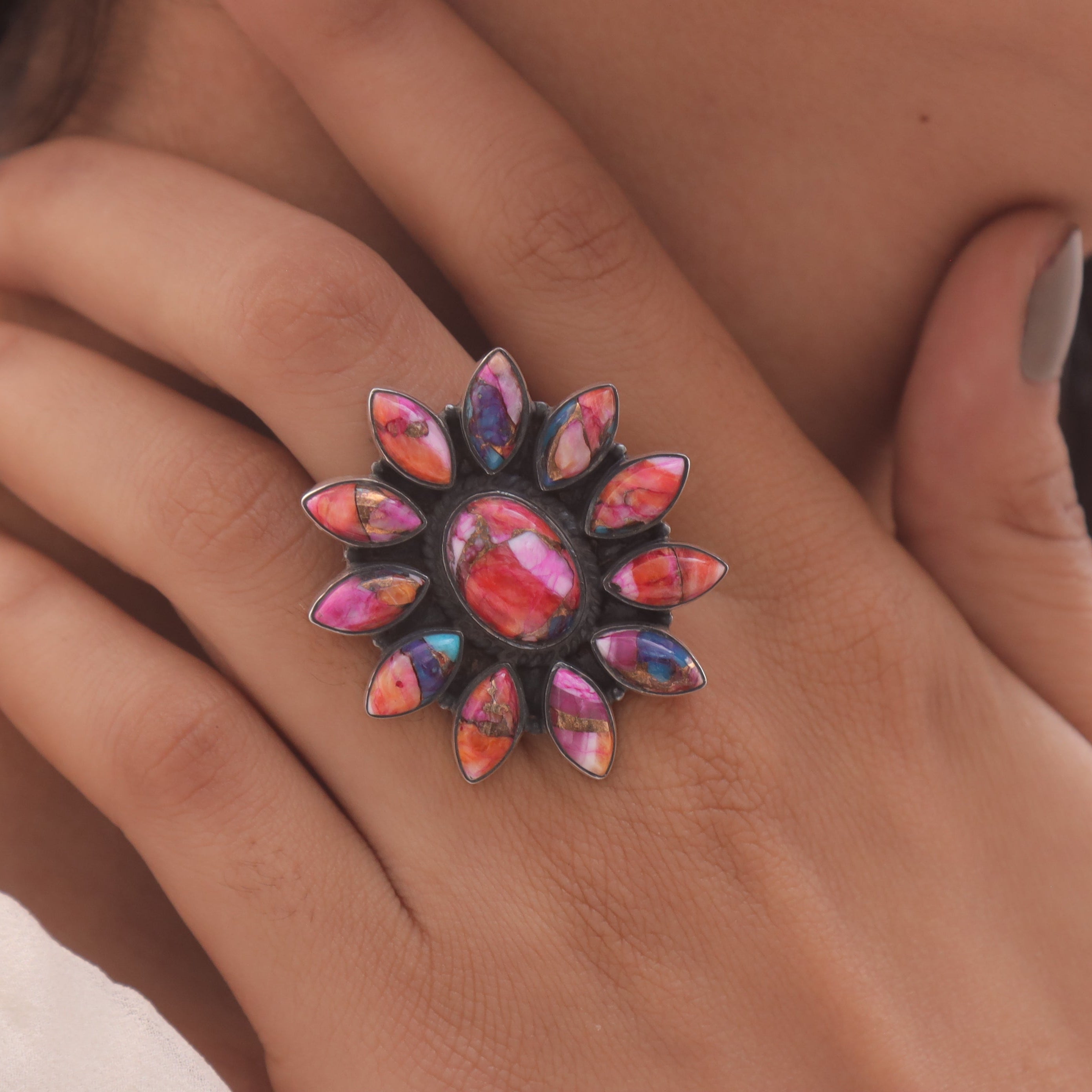 Pink Oyster Turquoise Sterling Silver Ring