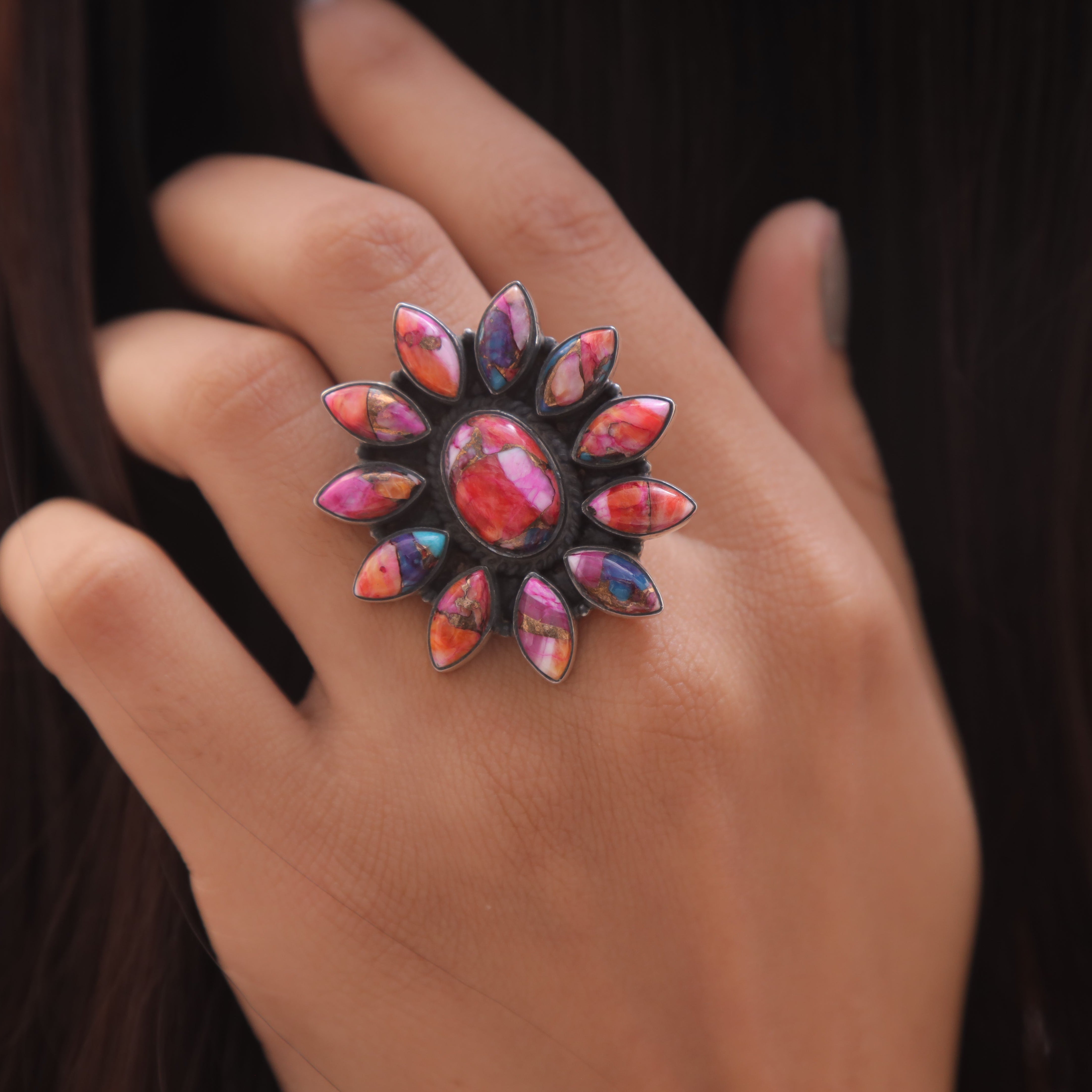 Pink Oyster Turquoise Sterling Silver Ring