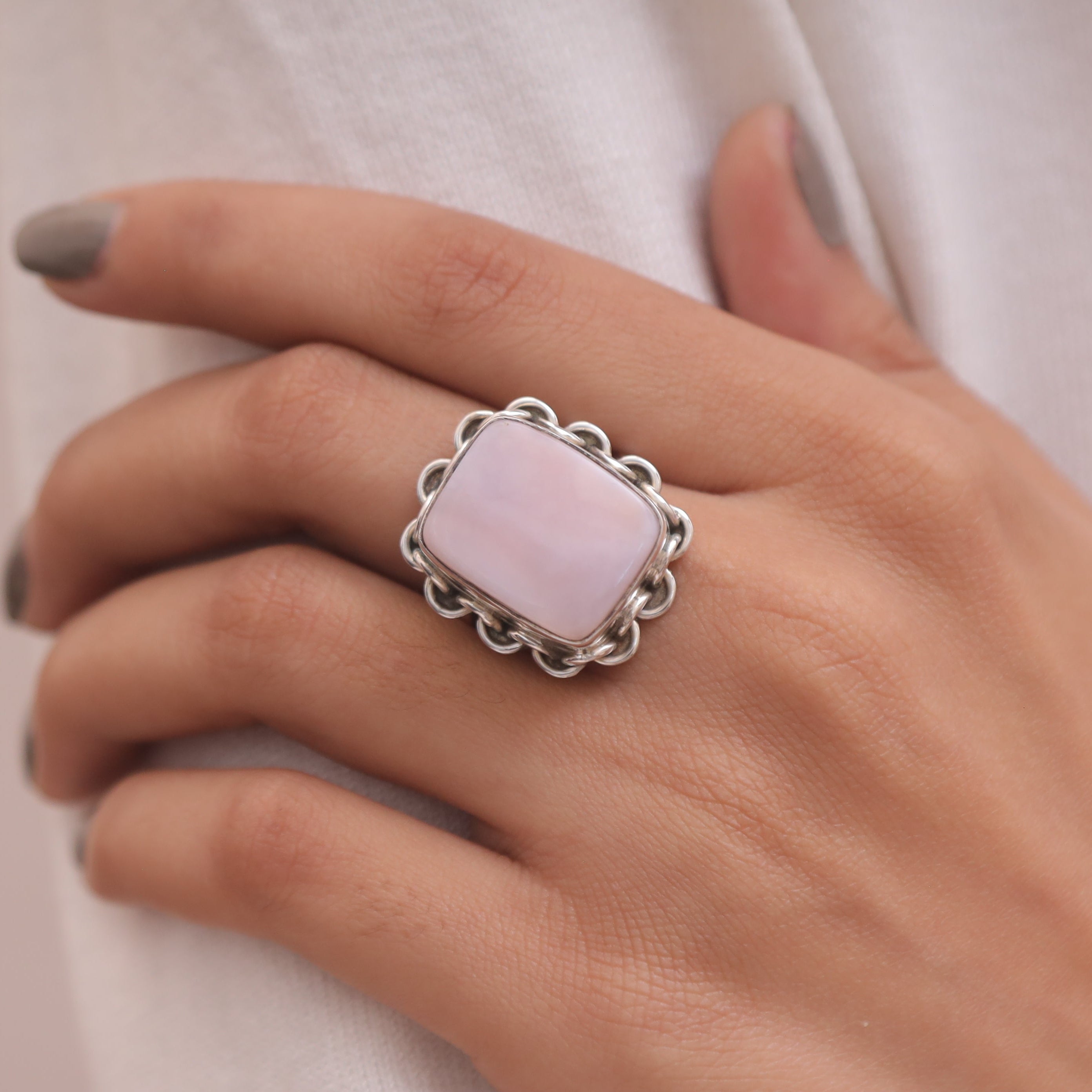 Pink Opal Sterling Silver Ring