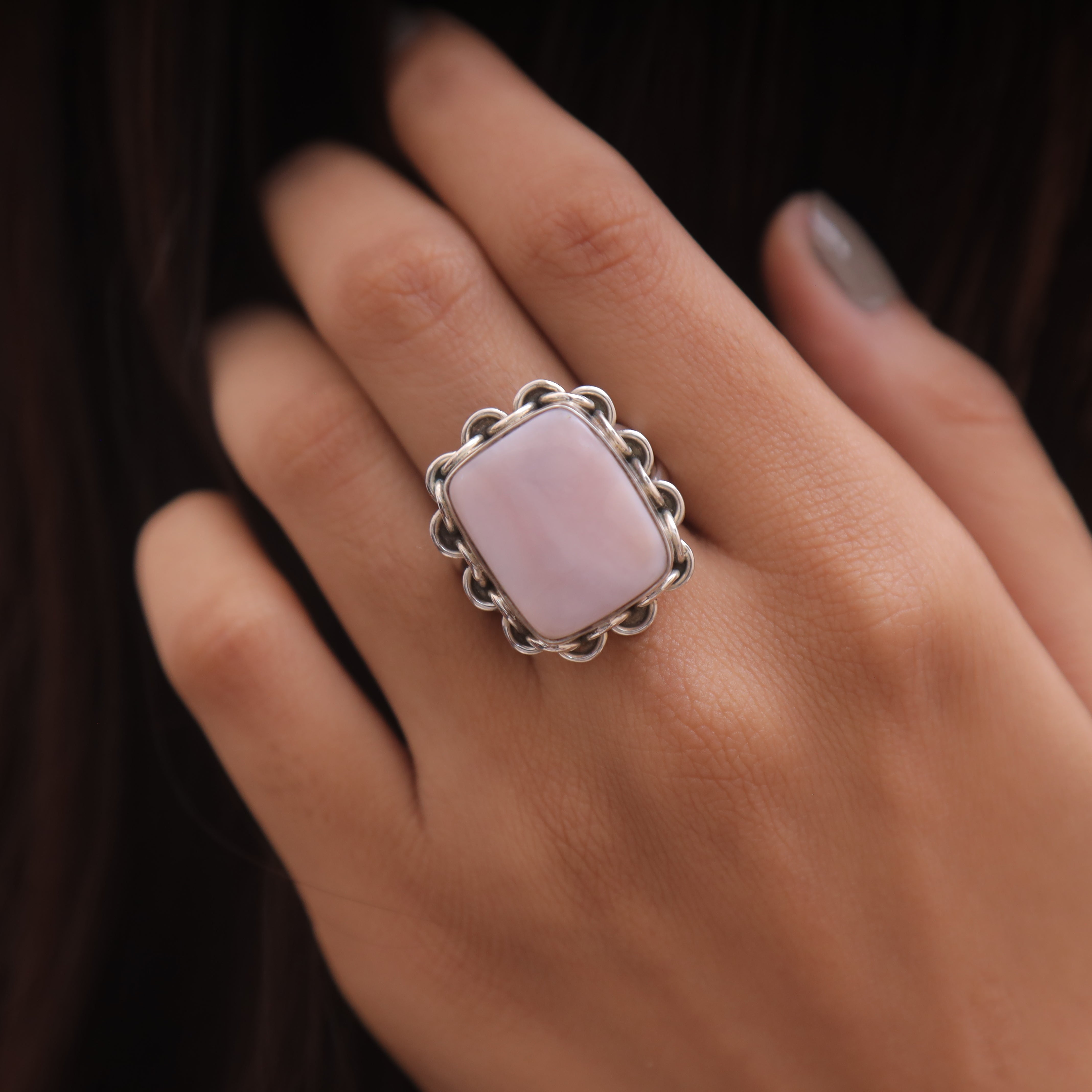 Pink Opal Sterling Silver Ring