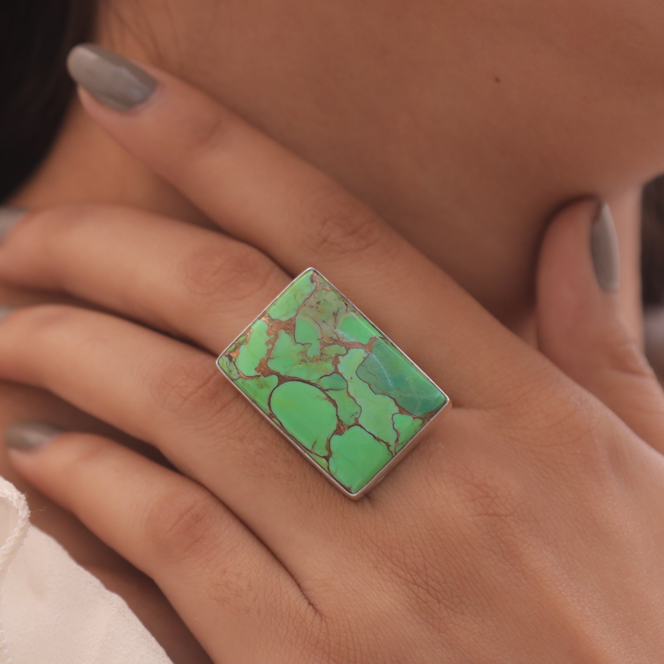 Green Copper Turquoise Sterling Silver Ring