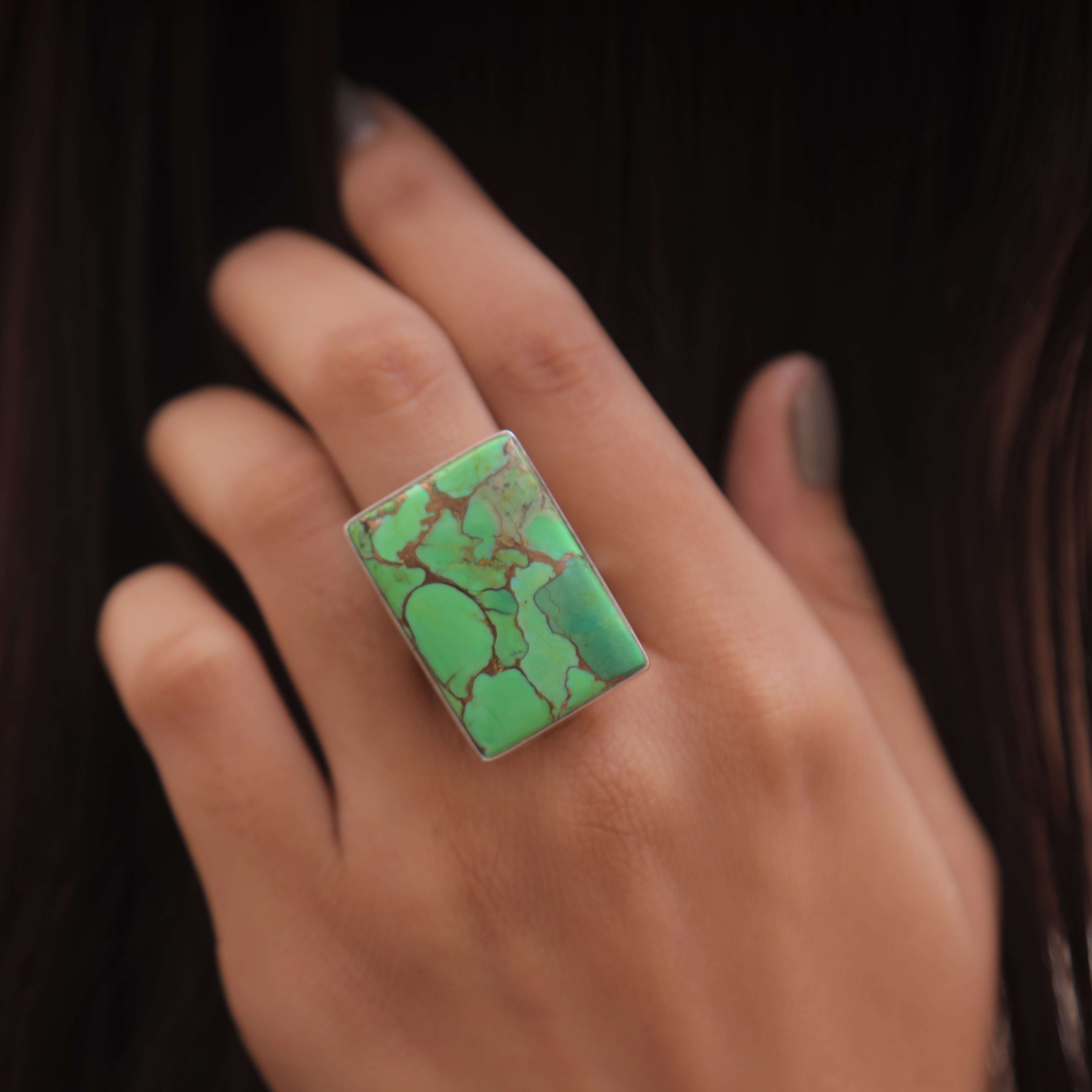 Green Copper Turquoise Sterling Silver Ring